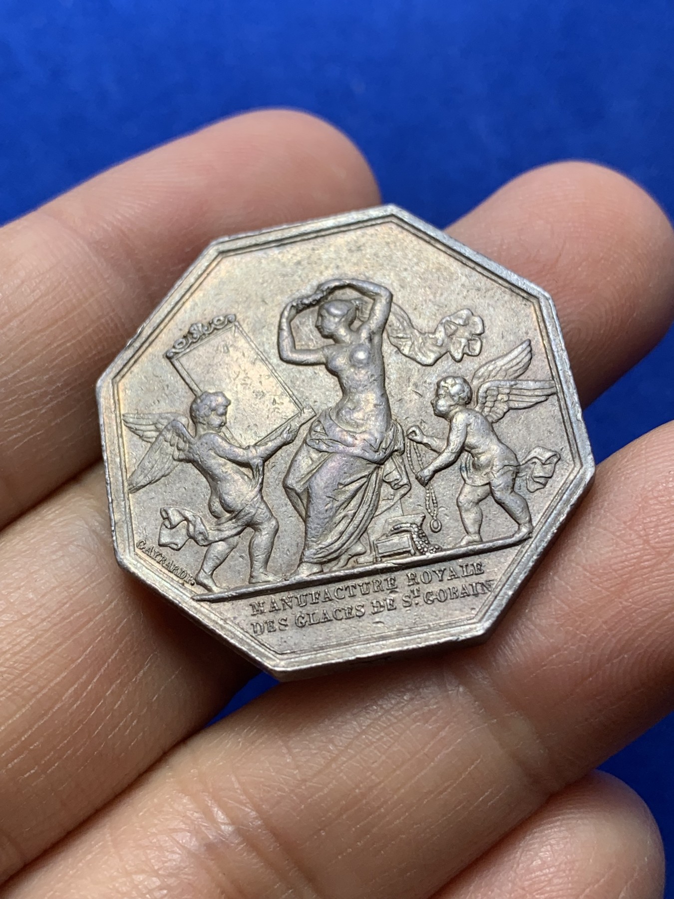 《竞宝斋》第224场-周日，周一，周二 3场 (全场包邮) 法国圣戈班制镜公司八角银质代币，19.20g，32.3mm，少见的油灯边铭（1832-1841年）