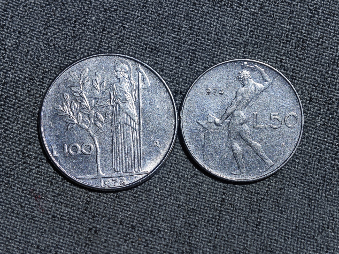 外国硬币收藏第5期 意大利70年代女神100、50里拉2枚