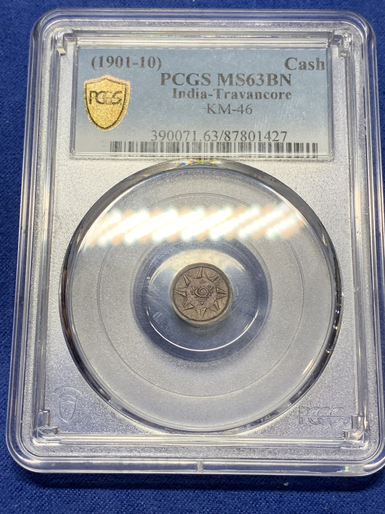 《竞宝斋》第224场-周日，周一，周二 3场 (全场包邮) PCGS-MS63BN 1901-1910年印度特拉凡科尔邦1分铜币 打制清晰 少见品种 亚军分