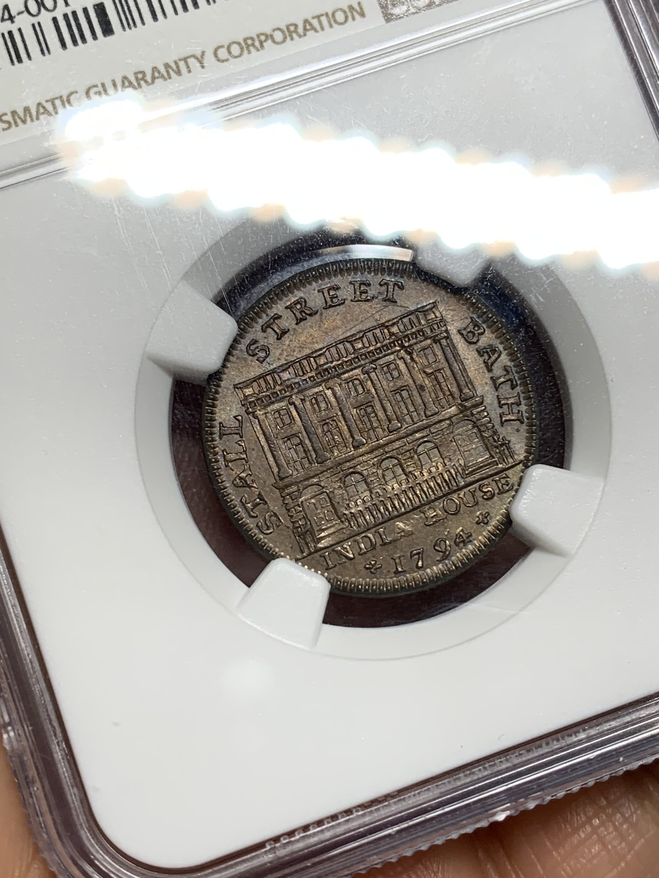 《竞宝斋》第224场-周日，周一，周二 3场 (全场包邮) NGC-MS64 英国1794年萨默塞特郡1法新代币 稀少带汉字代币