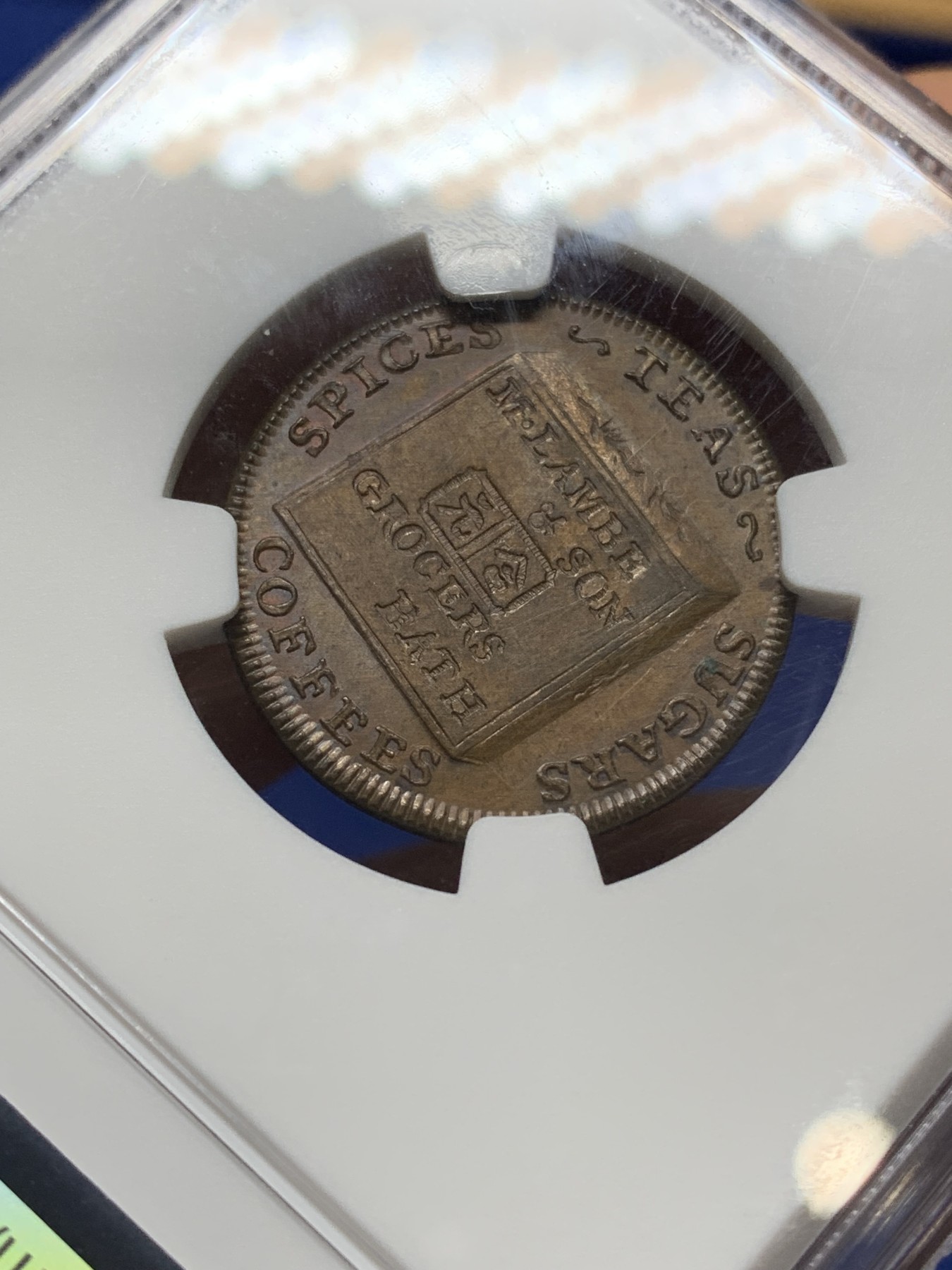 《竞宝斋》第224场-周日，周一，周二 3场 (全场包邮) NGC-MS64 英国1794年萨默塞特郡1法新代币 稀少带汉字代币