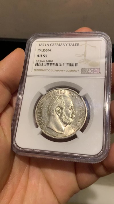 《竞宝斋》第224场-周日，周一，周二 3场 (全场包邮) NGC-AU55 德国1871年A普鲁士胜利泰勒，原味包浆 58分的状态 确实低评了