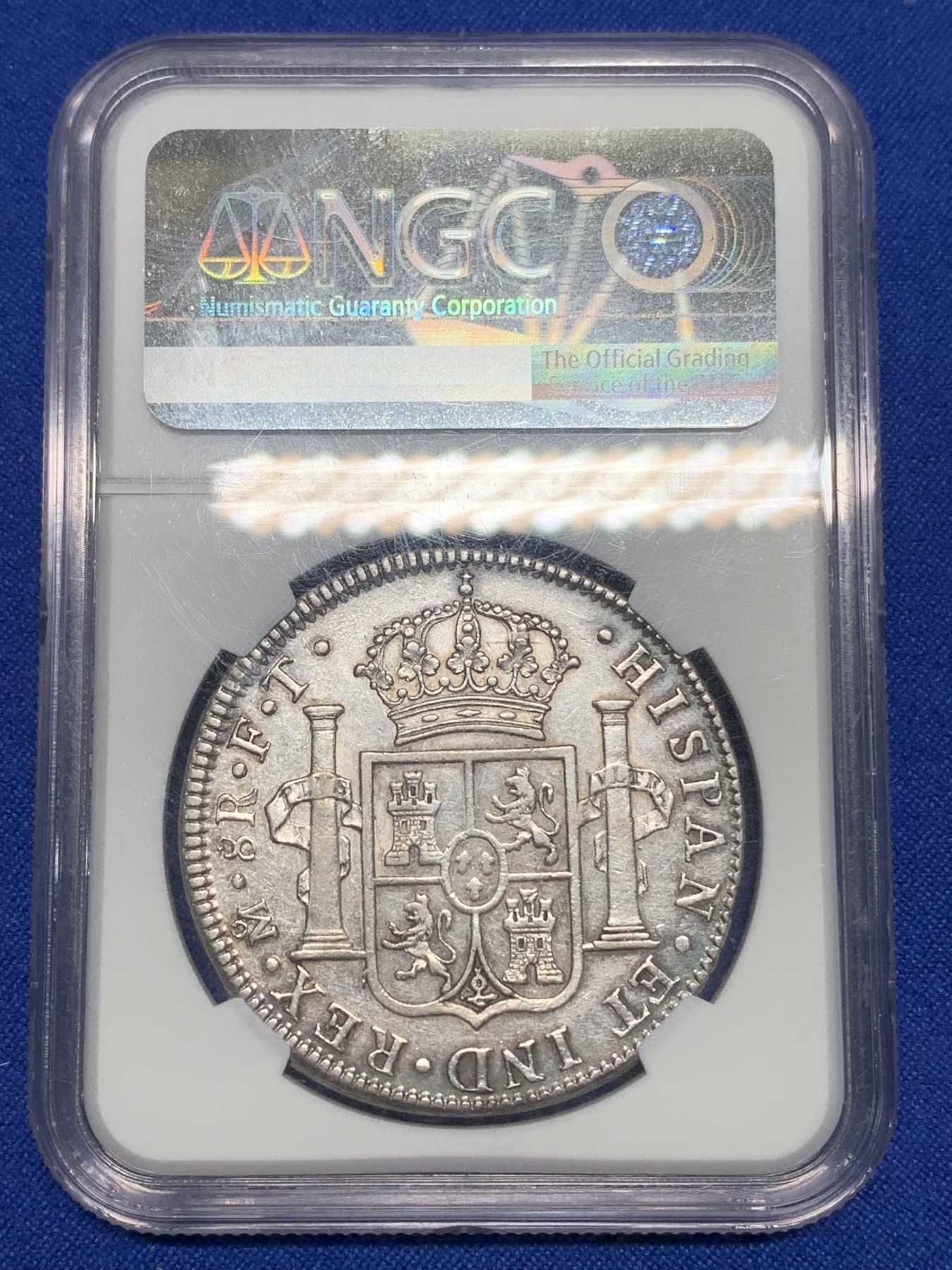 《竞宝斋》第224场-周日，周一，周二 3场 (全场包邮) NGC-XFD 西属墨西哥 1802年 8R 卡洛斯四世双柱 银币 底板干净