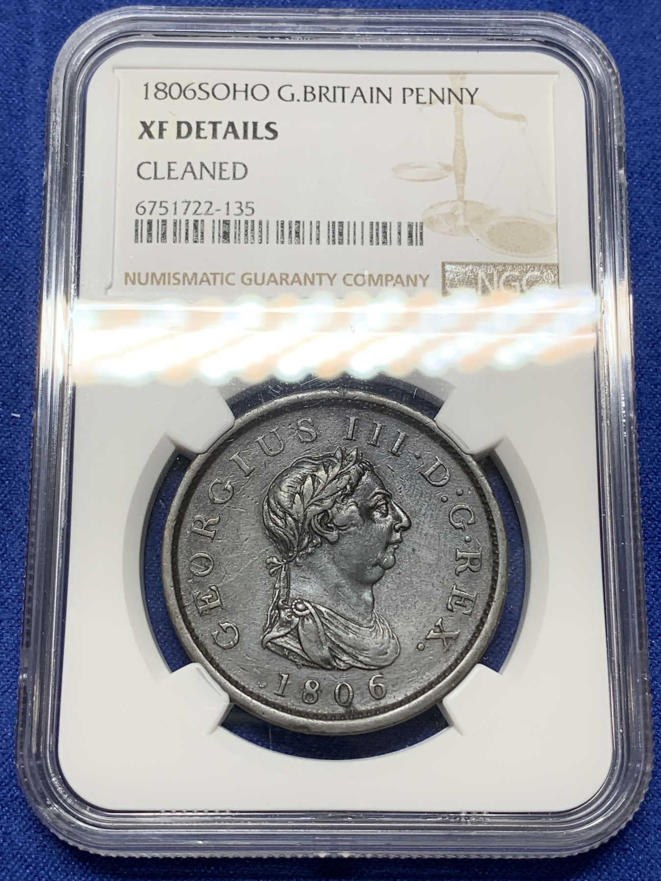 《竞宝斋》第224场-周日，周一，周二 3场 (全场包邮) NGC XFD 1806年英国乔三1便士铜币