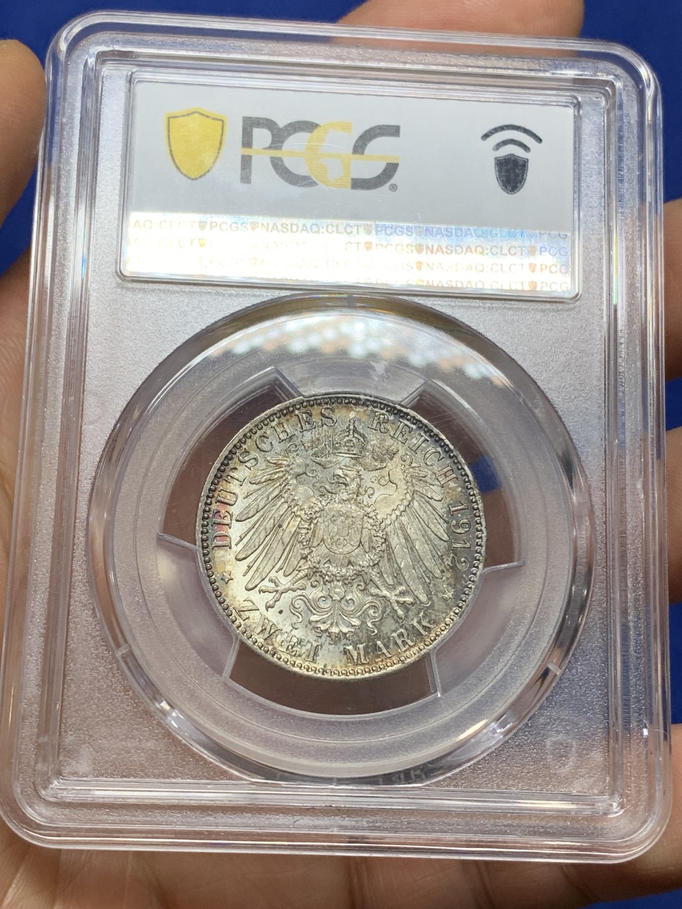 《竞宝斋》第224场-周日，周一，周二 3场 (全场包邮) PCGS MS64 德国 1912 巴伐利亚2马克银币 原味老包浆