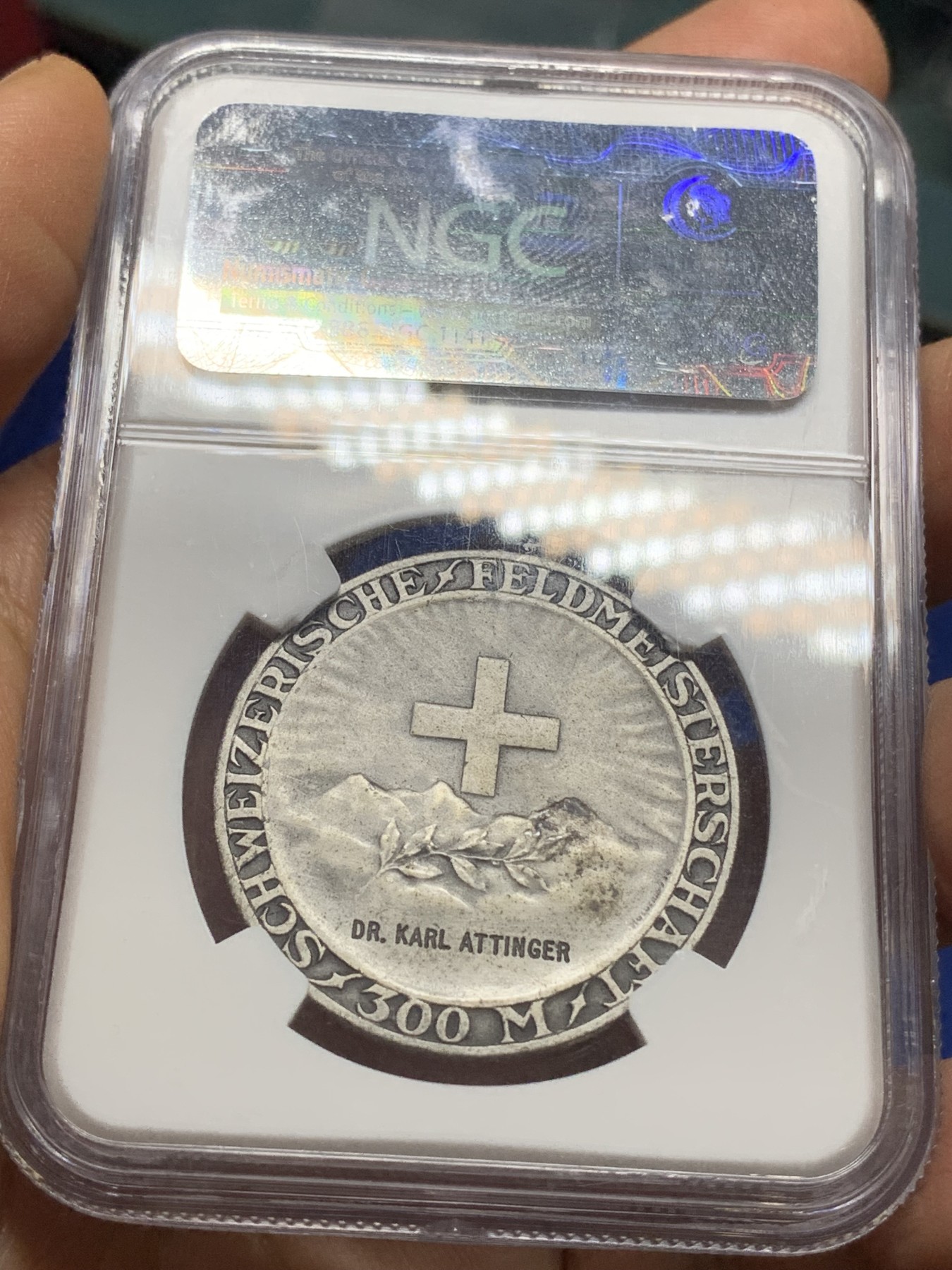 《竞宝斋》第224场-周日，周一，周二 3场 (全场包邮) NGC-MS62 瑞士 1920-30年 射击节女神银章 NGC老盒