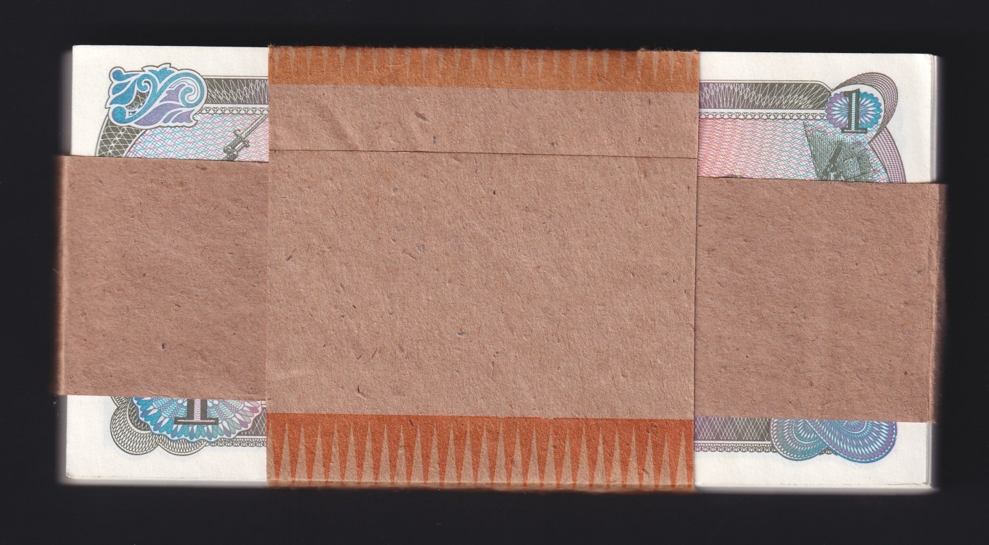 草稿银行第十五期国内外钞票拍卖 朝鲜1978年1圆券 原版银行券 原刀100张 全新原票 轻微黄斑