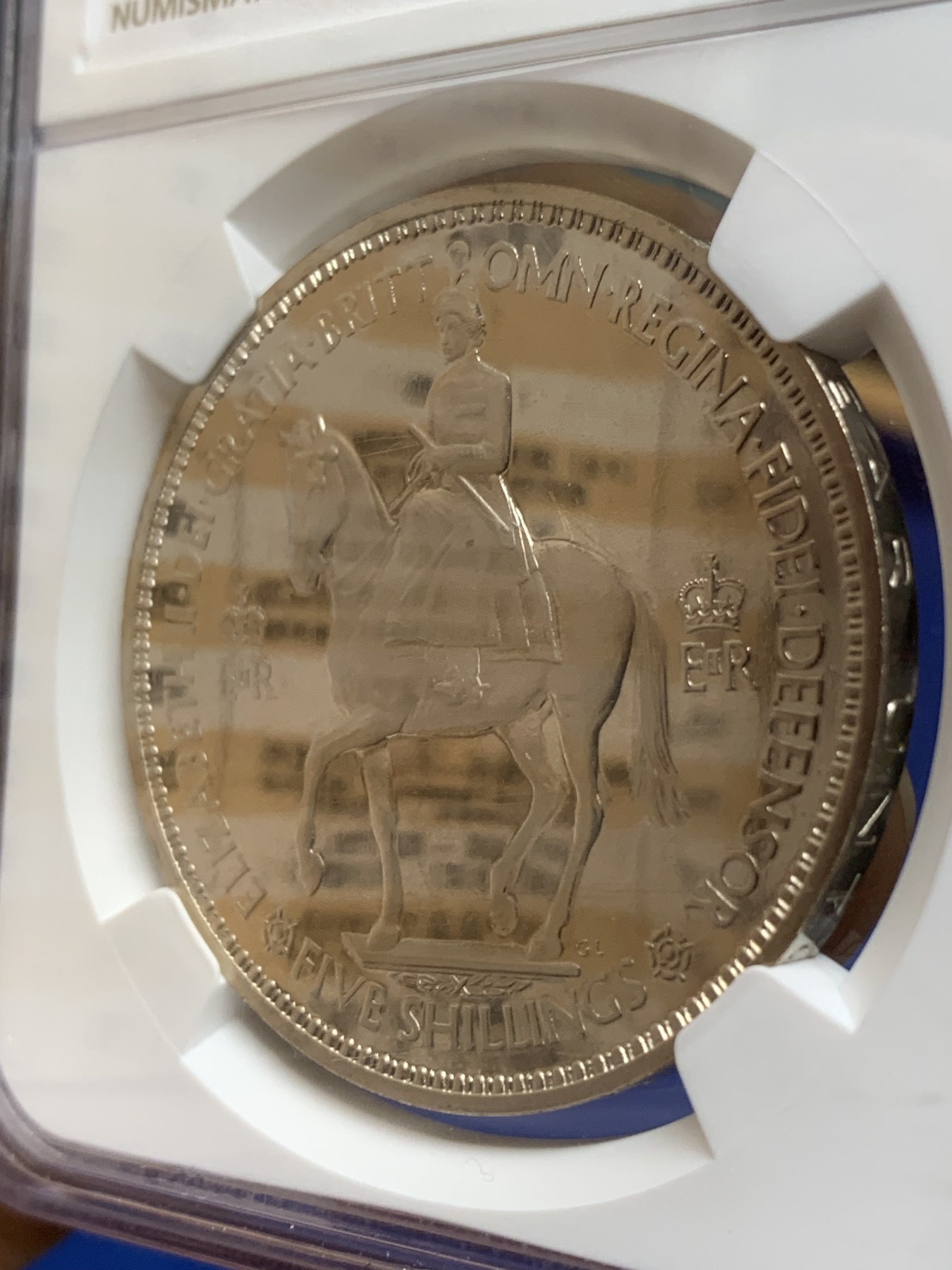 《竞宝斋》第224场-周日，周一，周二 3场 (全场包邮) NGC PF65CAMEO 英国1953年伊丽莎白二世女王加冕登基纪念克朗 精制版