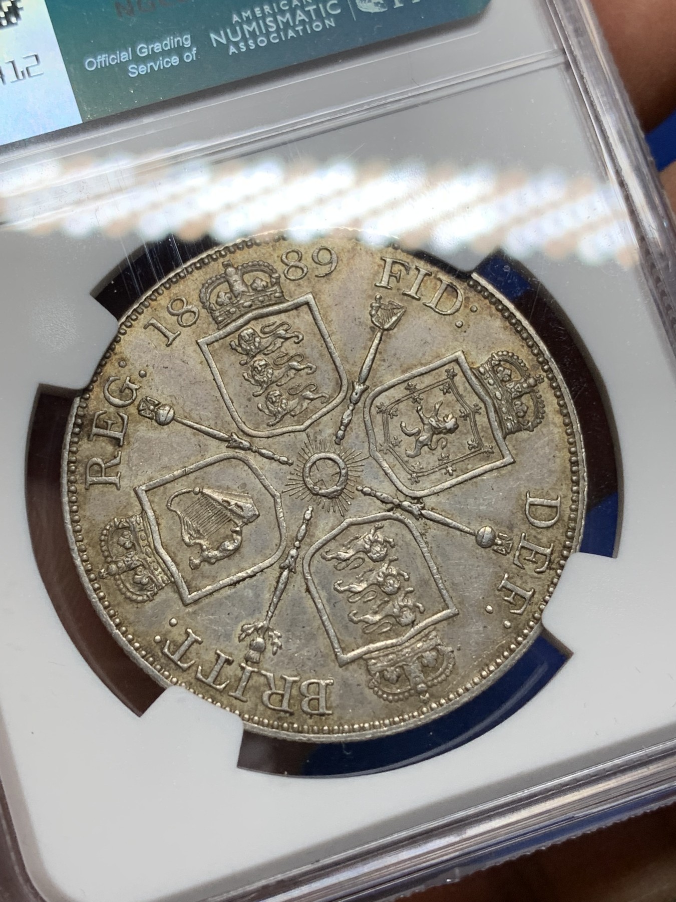 《竞宝斋》第225场-周日，周一，周二 3场 (全场包邮) NGC-MS61 1889年英国维多利亚女王双福林银币