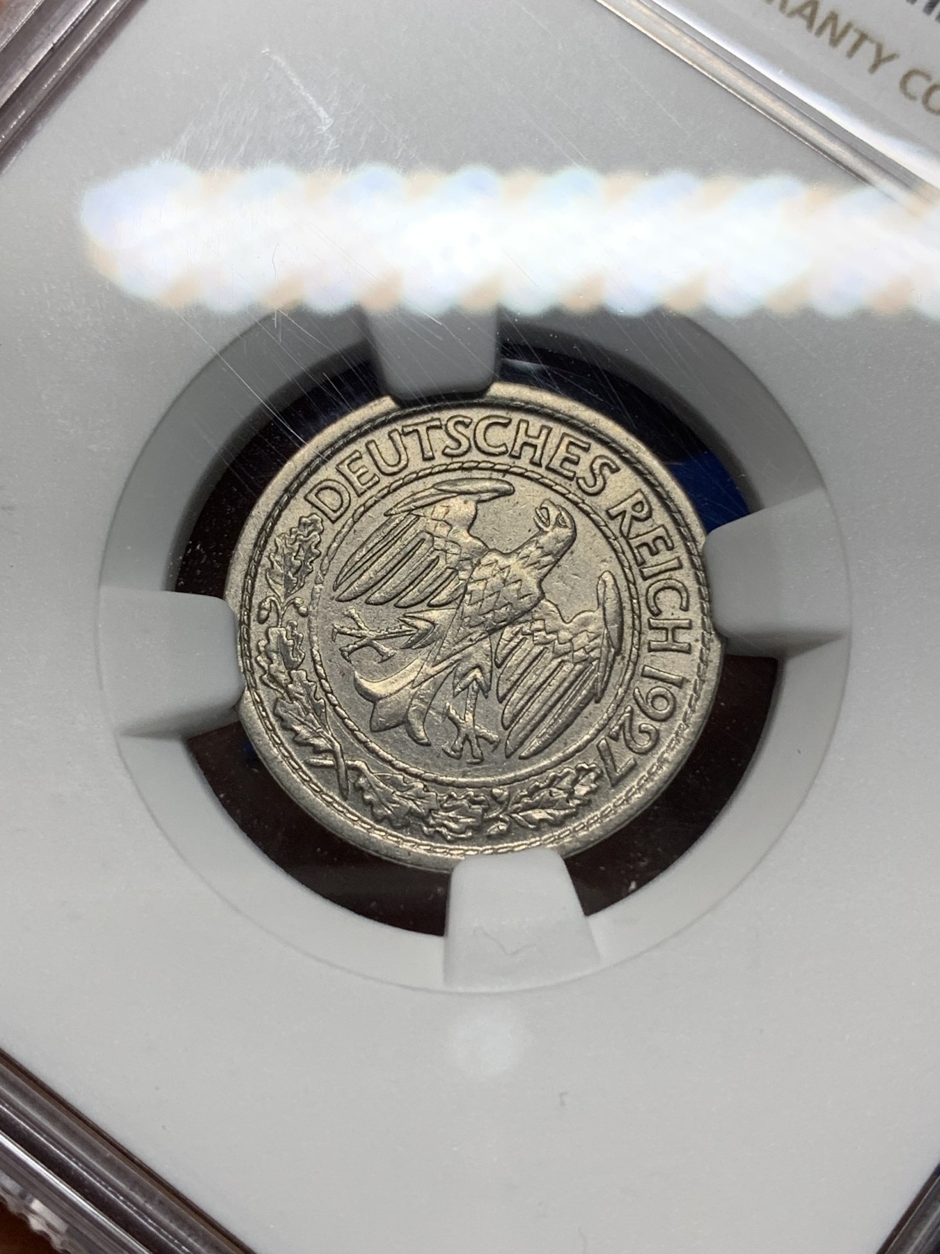 《竞宝斋》第225场-周日，周一，周二 3场 (全场包邮) NGC AU58 1927A 德国50芬尼 比较少见更高分仅4枚