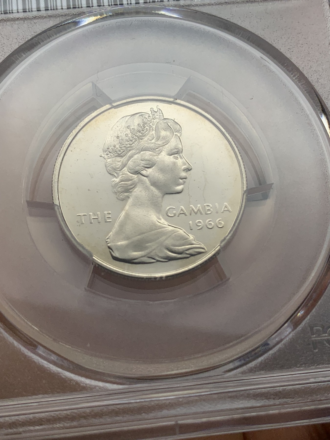 《竞宝斋》第225场-周日，周一，周二 3场 (全场包邮) PCGS金盾 PR65DCAM 冈比亚1966年棕榈树1先令精制镍币