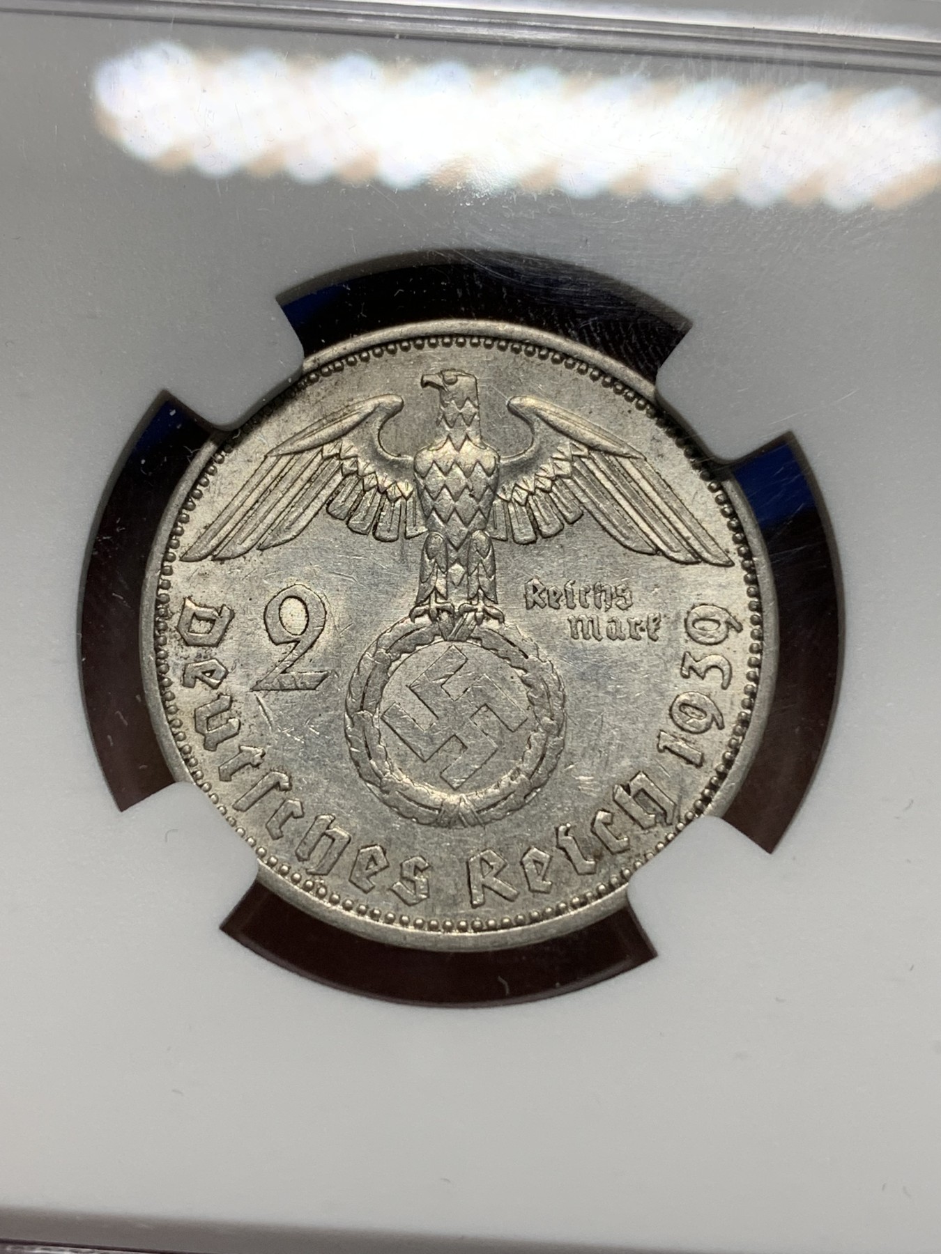 《竞宝斋》第225场-周日，周一，周二 3场 (全场包邮) NGC AU55 德国1939年A厂兴登堡2马克银币