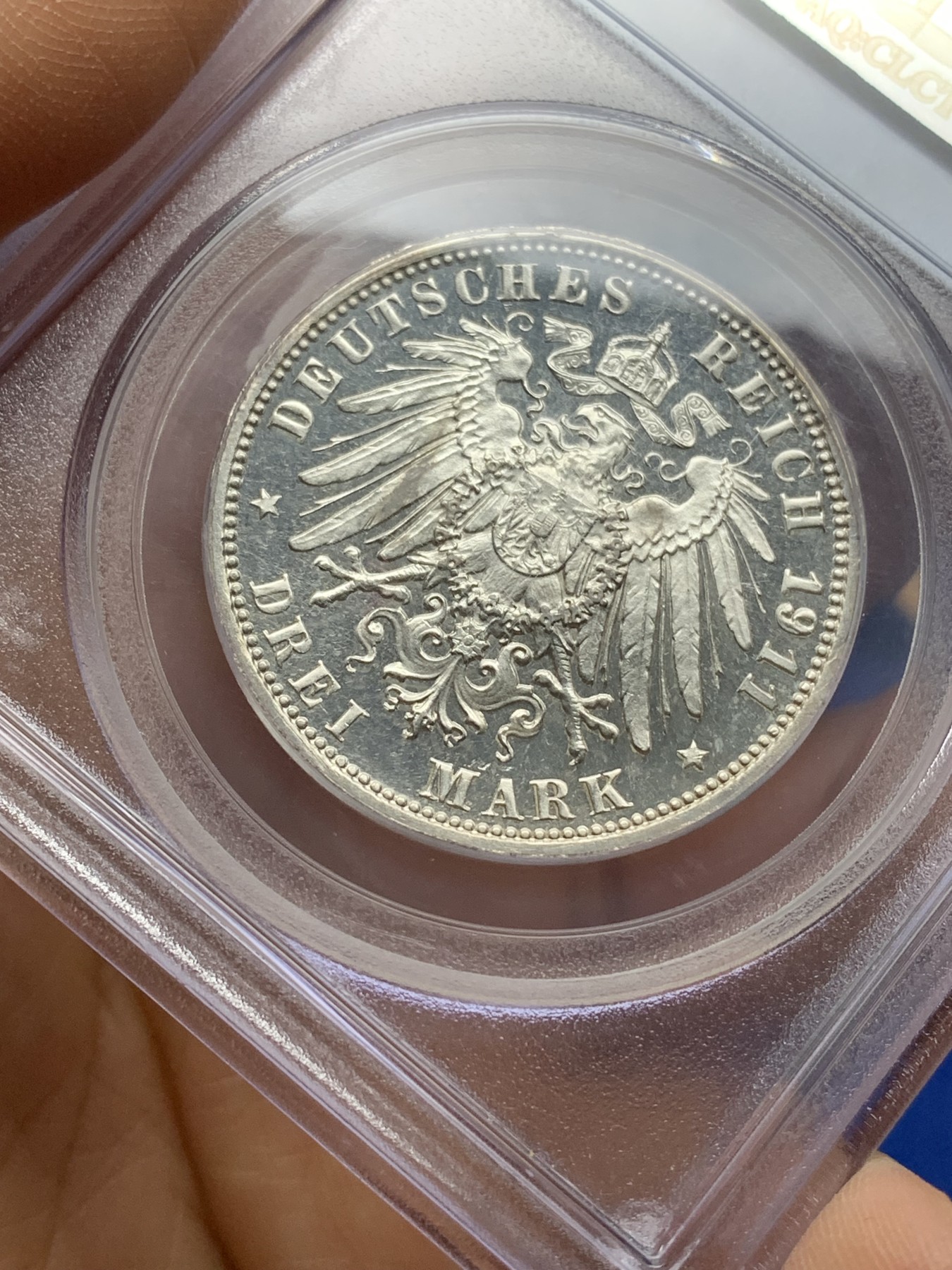 《竞宝斋》第225场-周日，周一，周二 3场 (全场包邮) PCGS-PR64CAM,德国1911年巴伐利亚纪念利奥波德90诞辰3马克精制银币，老白盒精品