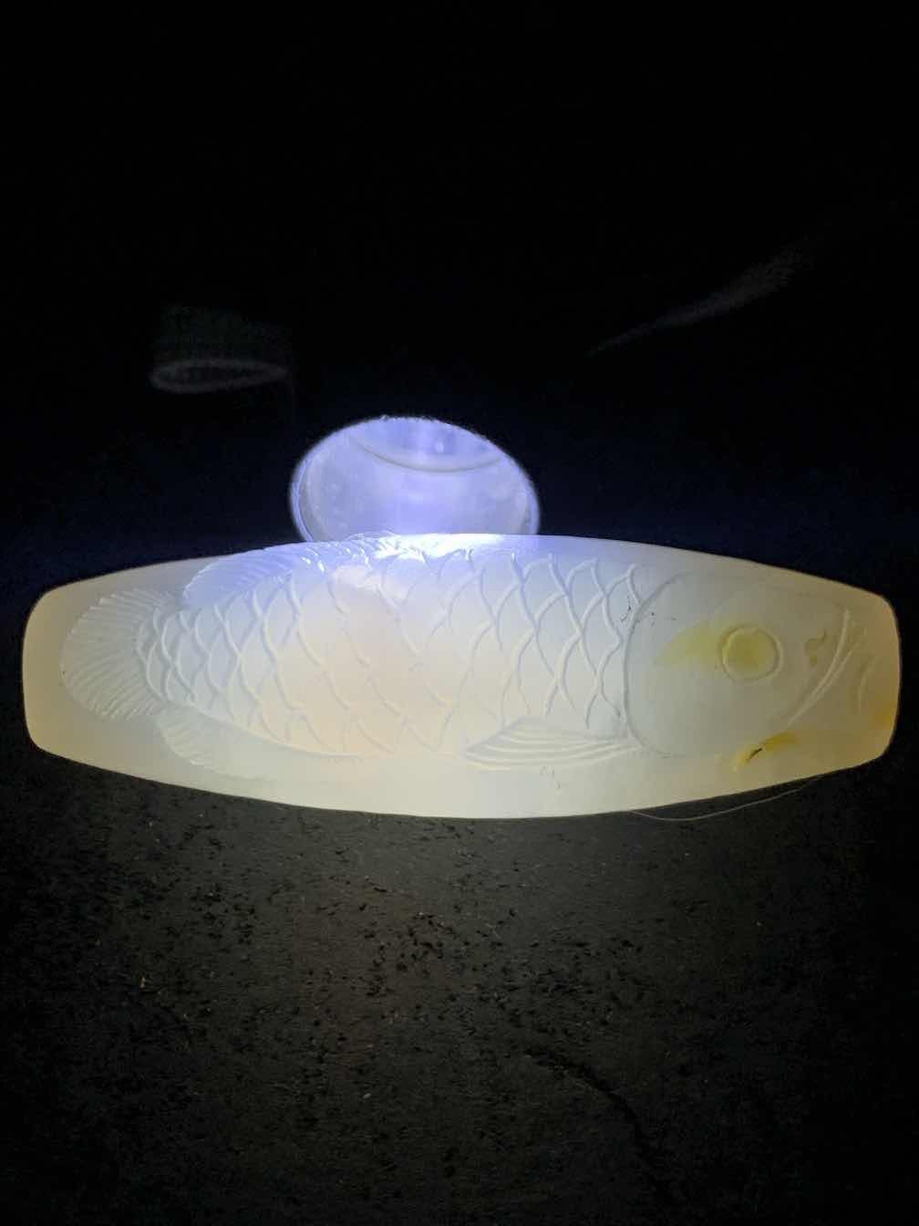 精美亚光高玉化海洋玉髓手工俏色巧雕龙鱼大桶珠一个