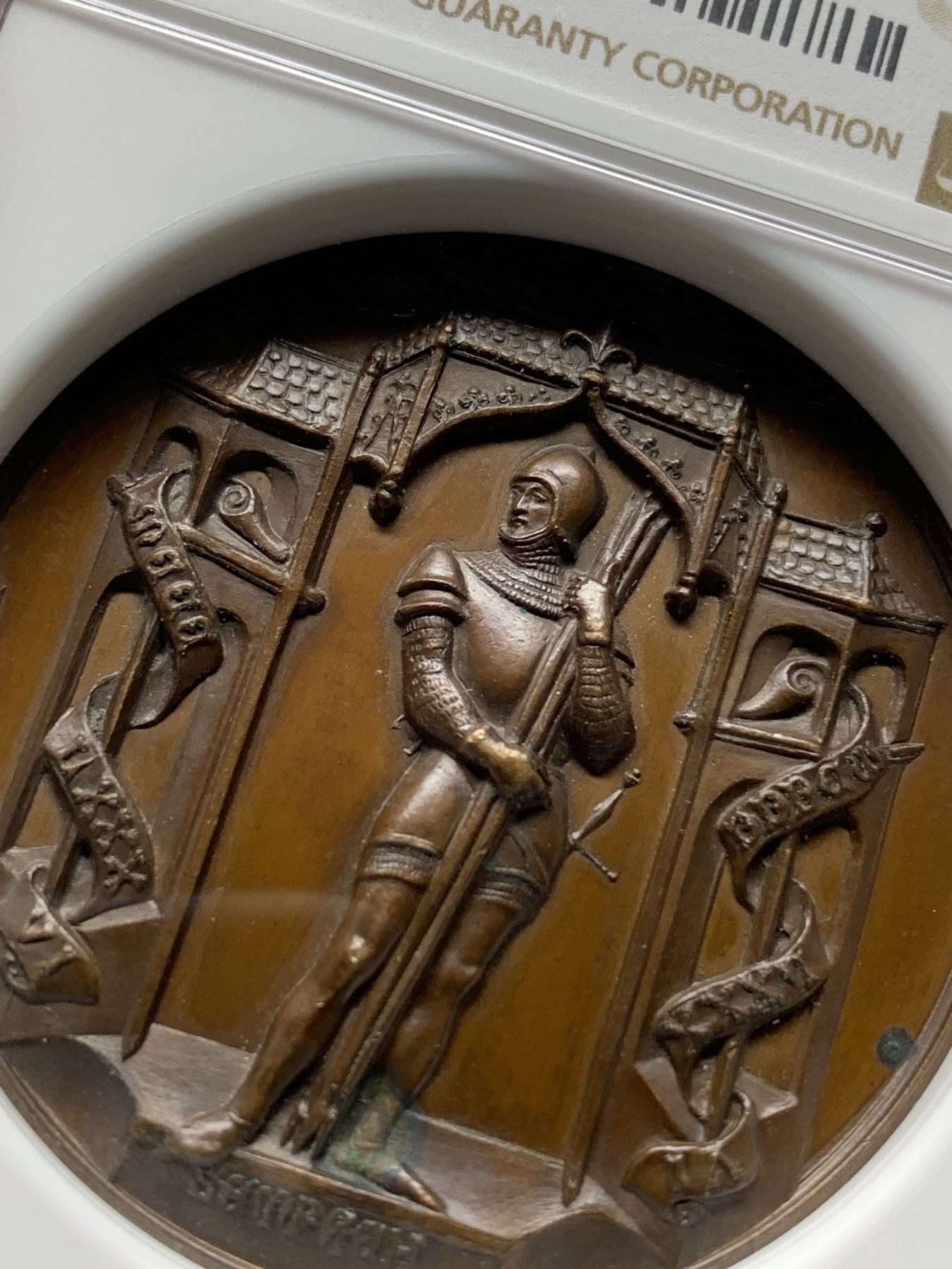 《竞宝斋》第225场-周日，周一，周二 3场 (全场包邮) NGC MS63 瑞士1886森帕赫战役纪念铜章 加厚盒