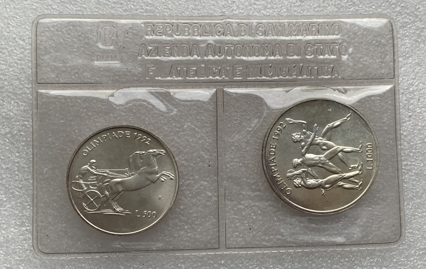 瓶子🏺第122期拍卖会  圣马力诺 1992年500-1000里拉银币2枚套原封