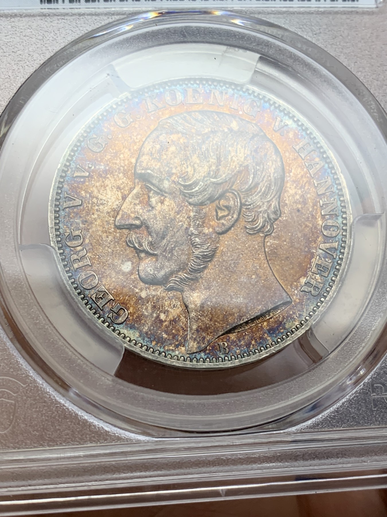 《竞宝斋》第225场-周日，周一，周二 3场 (全场包邮) NGC UNC 德国 1865年 汉诺威 名誉品 橡树泰勒  五彩包浆 实为难得 状态好 性价比高 除去没分没啥缺点