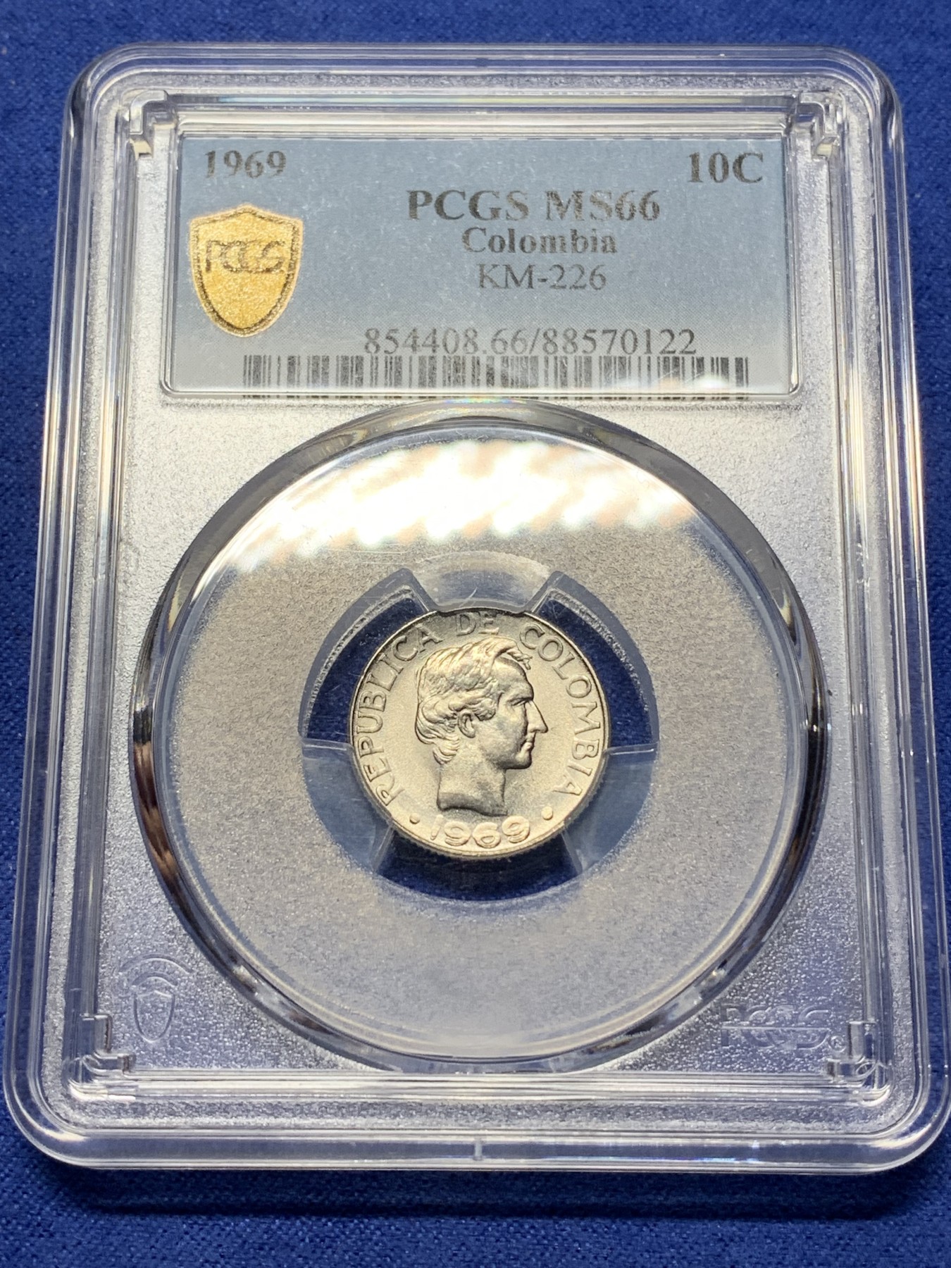 《竞宝斋》第225场-周日，周一，周二 3场 (全场包邮) PCGS金盾 MS66 哥伦比亚1969年10分镍包钢币
