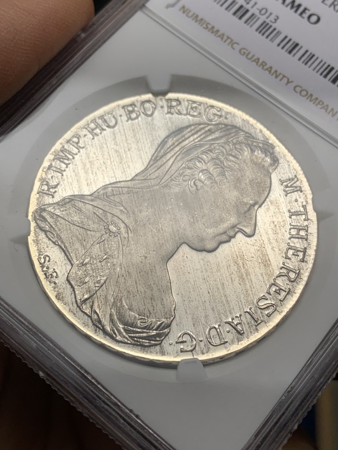 《竞宝斋》第225场-周日，周一，周二 3场 (全场包邮) NGC-PF66CAM 1780后铸版奥地利特蕾莎女皇1泰勒大银币 绒布包浆 镜面感极强