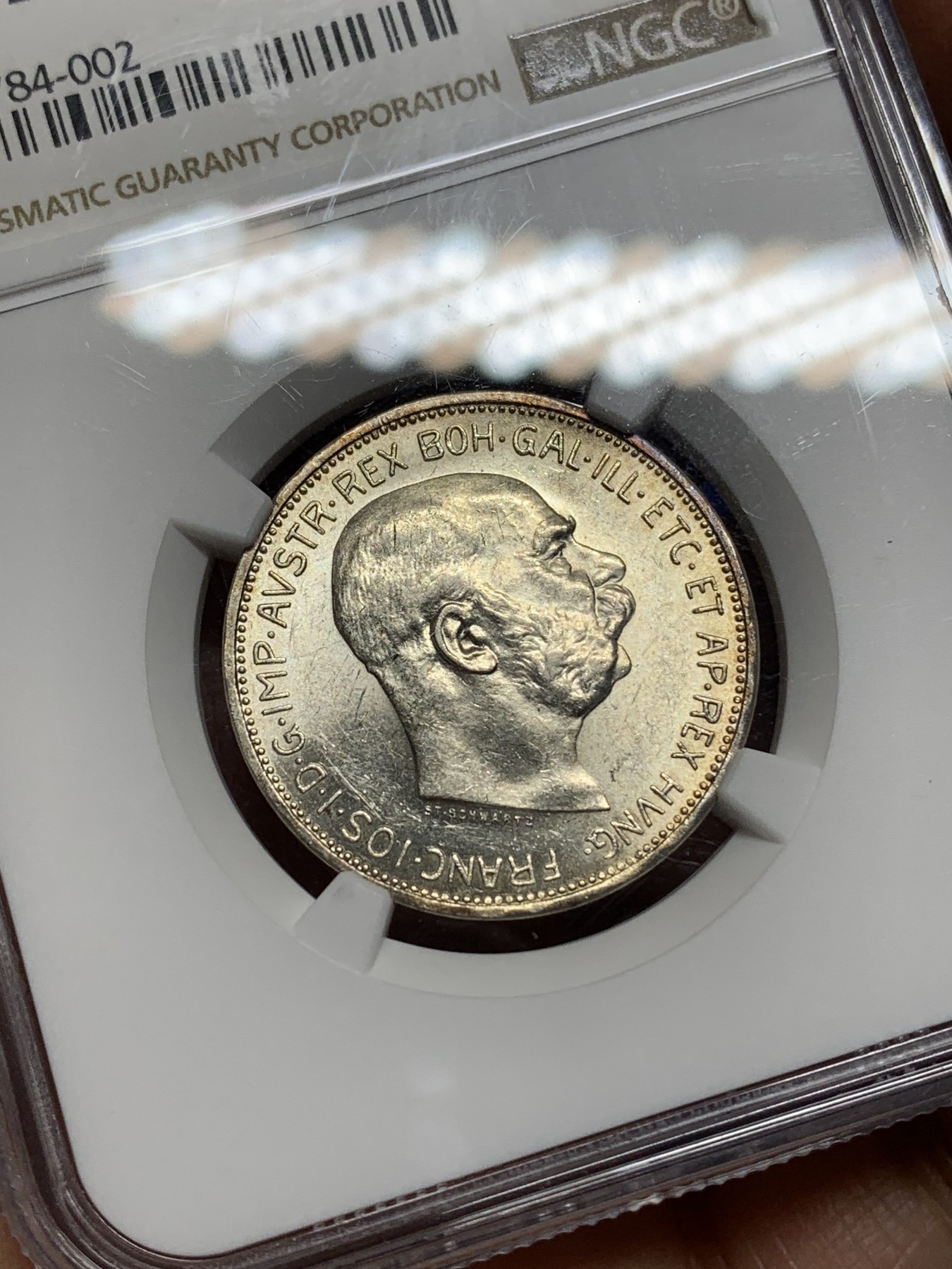 《竞宝斋》第225场-周日，周一，周二 3场 (全场包邮) NGC-MS62 奥匈帝国1913年2克朗银币 转光很好