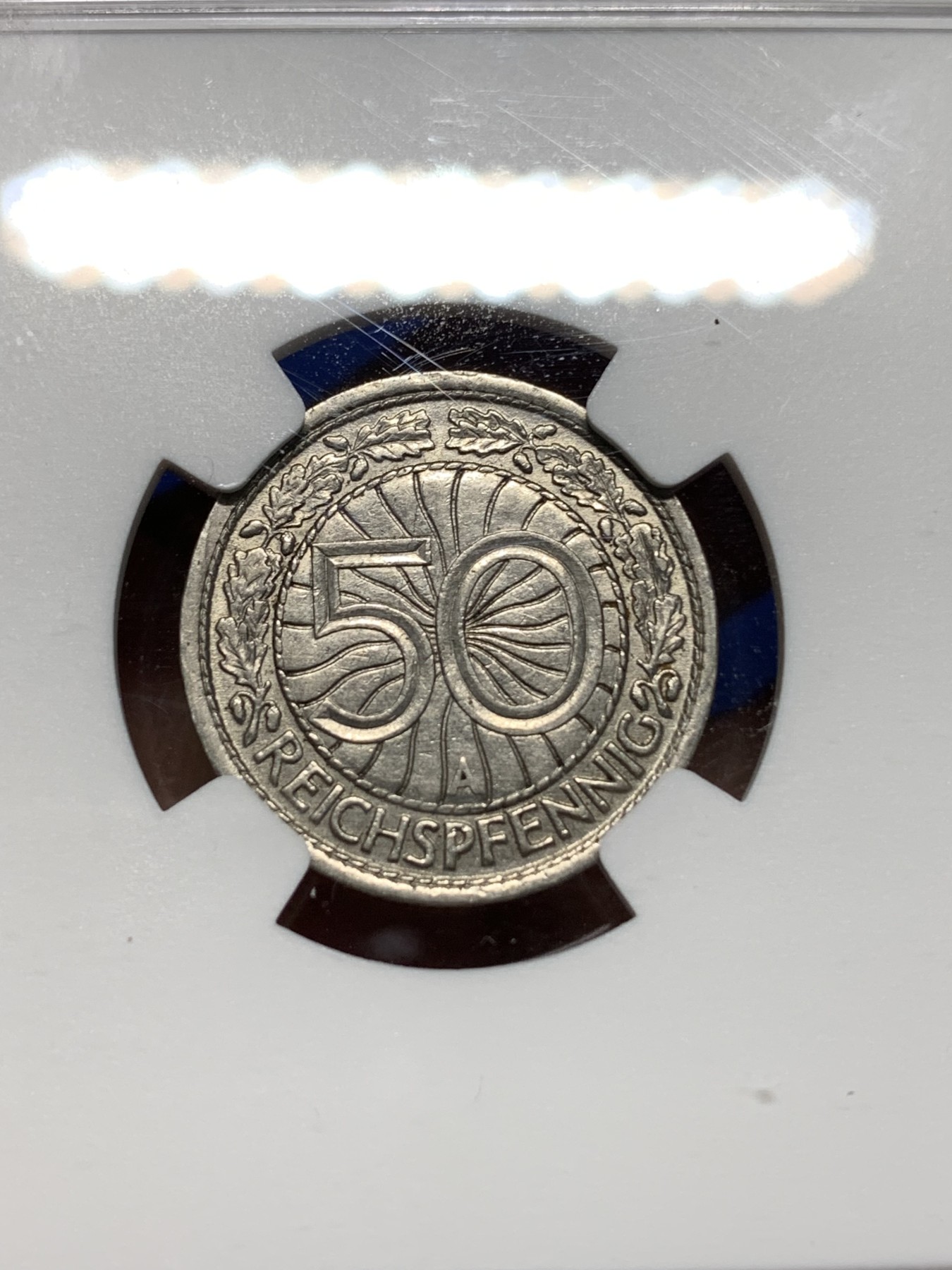 《竞宝斋》第225场-周日，周一，周二 3场 (全场包邮) NGC AU58 1927A 德国50芬尼 比较少见更高分仅4枚