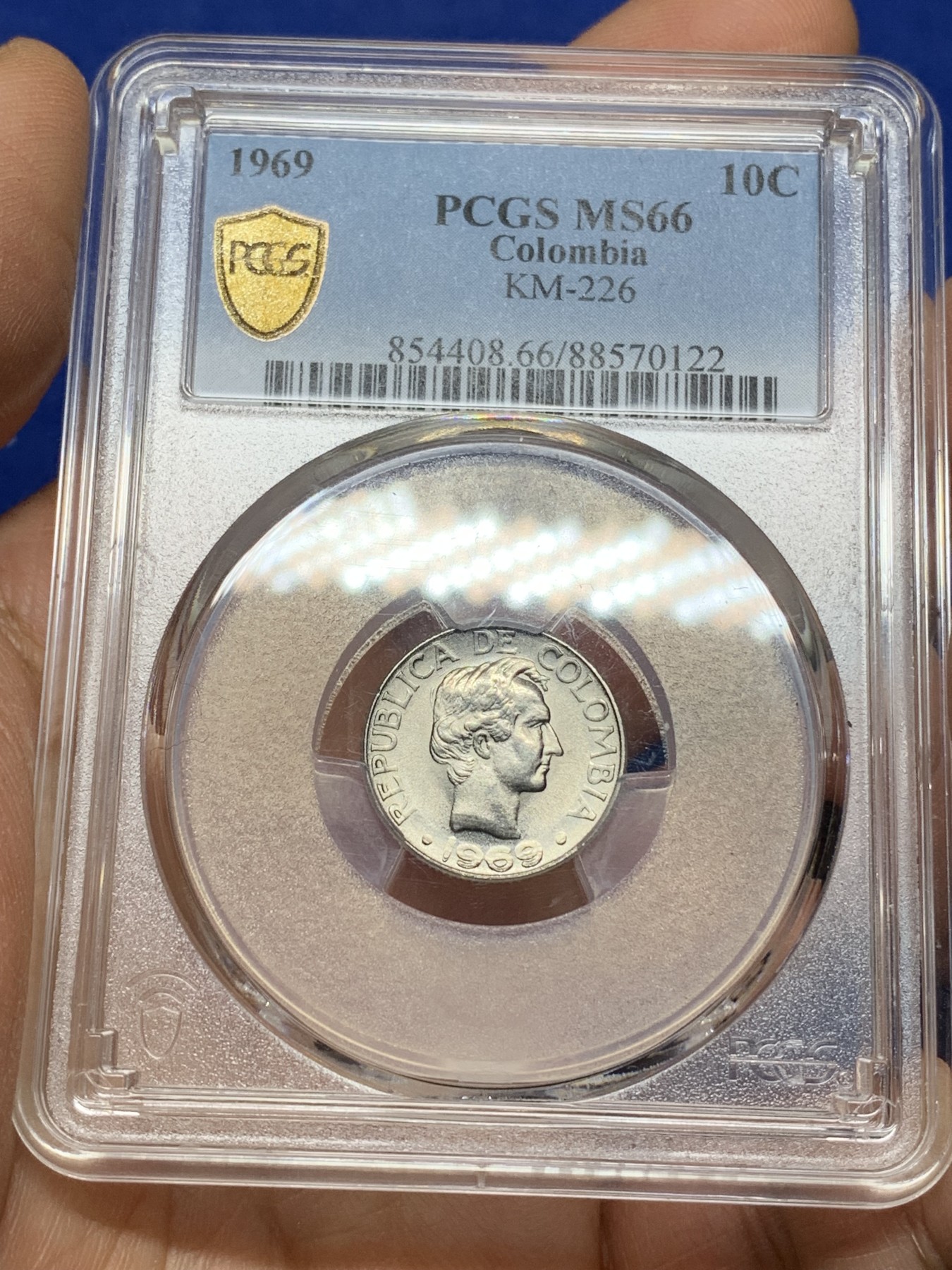 《竞宝斋》第225场-周日，周一，周二 3场 (全场包邮) PCGS金盾 MS66 哥伦比亚1969年10分镍包钢币