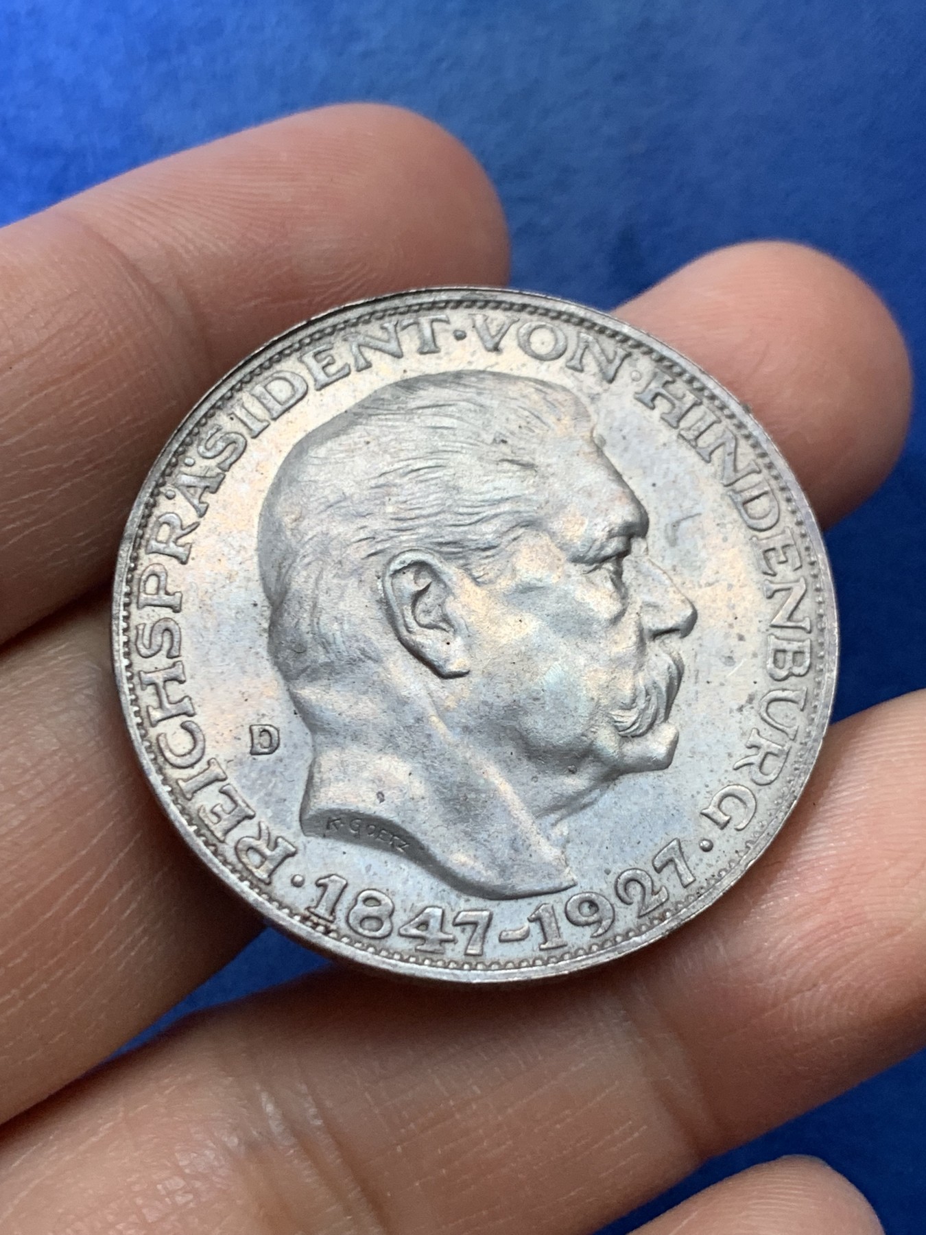 《竞宝斋》第225场-周日，周一，周二 3场 (全场包邮) 德国卡尔.哥茨1927年兴登堡总统80大寿5马克币型章