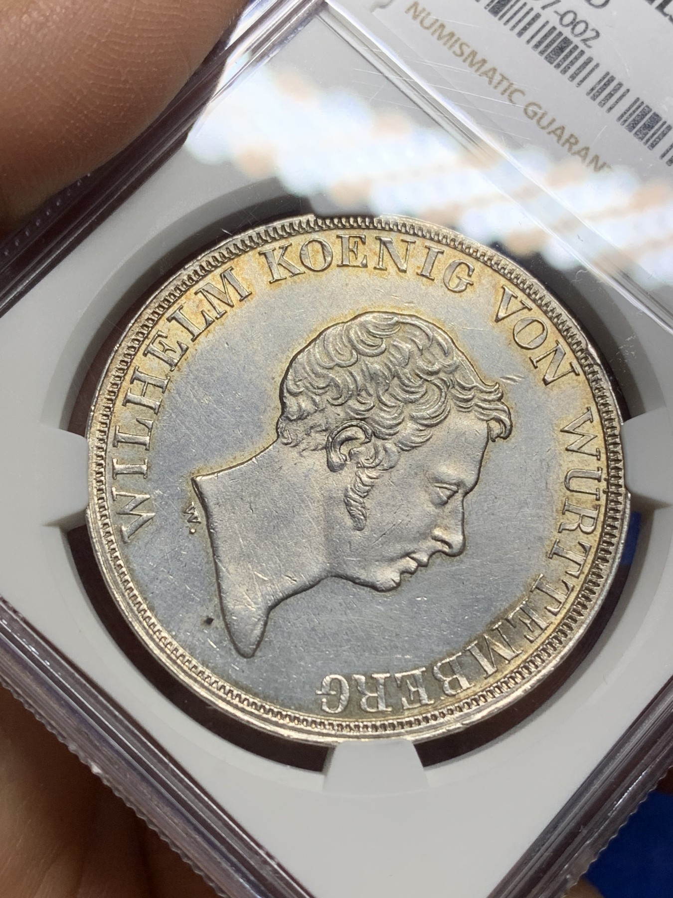 《竞宝斋》第225场-周日，周一，周二 3场 (全场包邮) NGC UNC 德国 1833年 符腾堡 威廉一世 自由贸易流通1泰勒 大银币 重29.49g的早期皇冠泰勒 UNC 性价比好