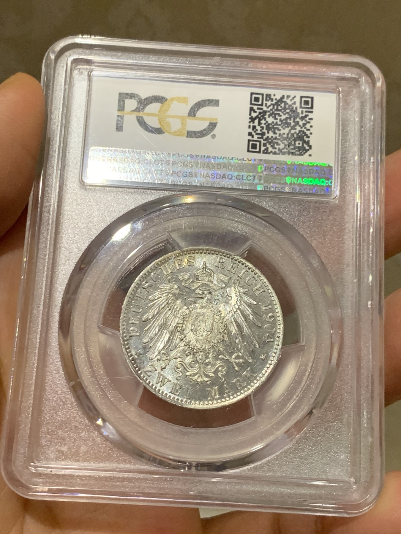 《竞宝斋》第225场-周日，周一，周二 3场 (全场包邮) PCGS MS65 德国 巴伐利亚2马克 季军分 凝霜PL状态