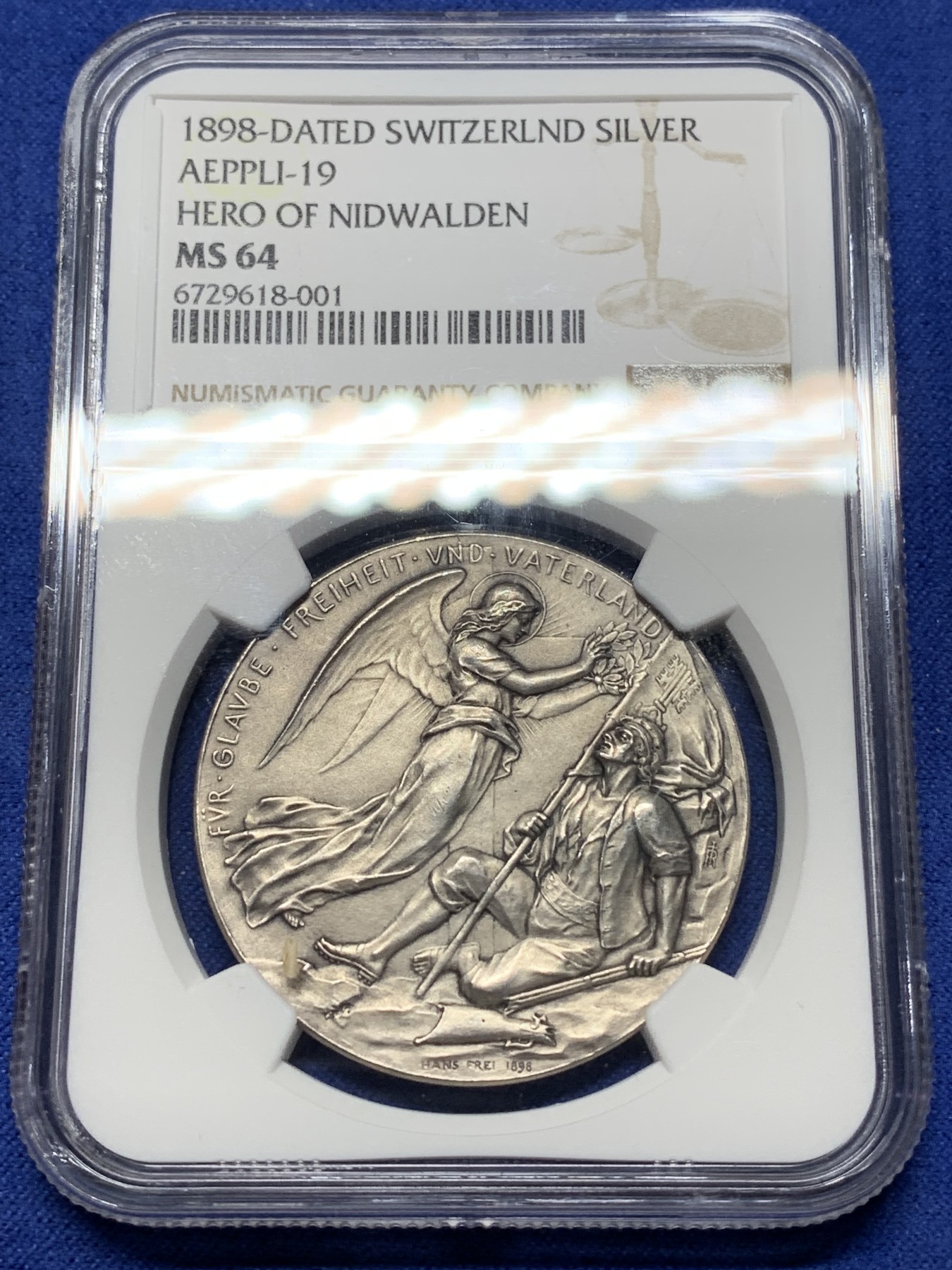 《竞宝斋》第225场-周日，周一，周二 3场 (全场包邮) NGC MS64 瑞士1898尼德瓦尔登战役纪念银章