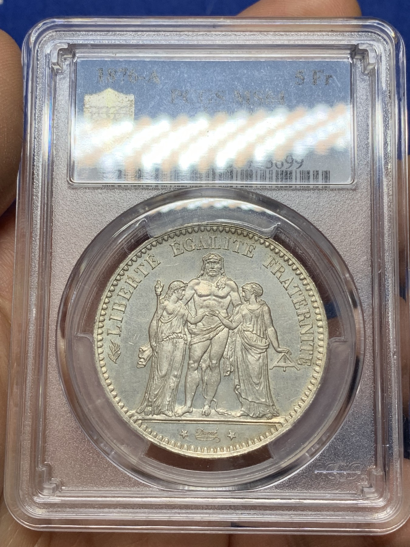 《竞宝斋》第225场-周日，周一，周二 3场 (全场包邮) PCGS MS64 法国1876年大力神 5法郎银币