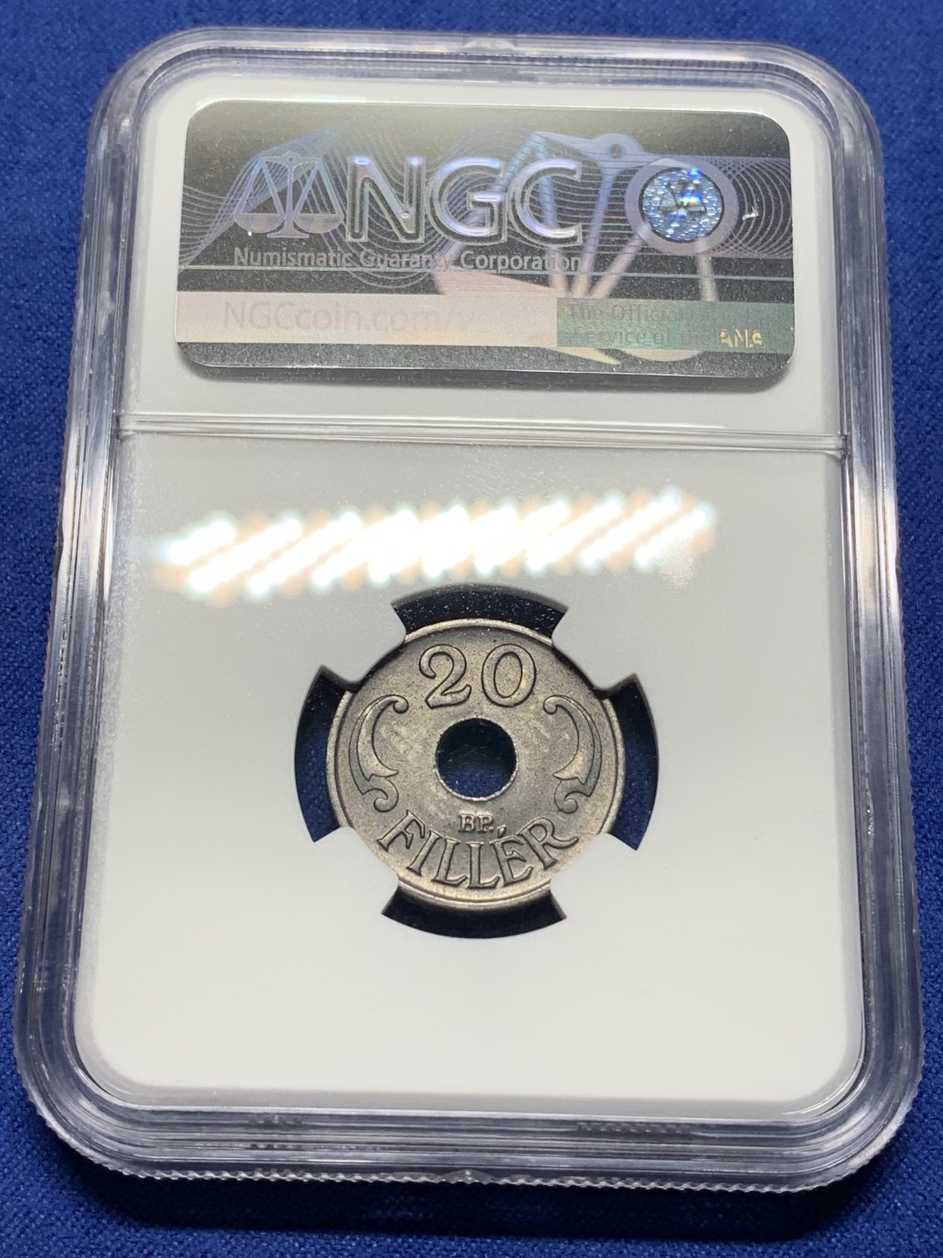 《竞宝斋》第225场-周日，周一，周二 3场 (全场包邮) NGC-MS64 匈牙利1944年20菲勒铁币 冠军分 铁币保存不易，品相极好