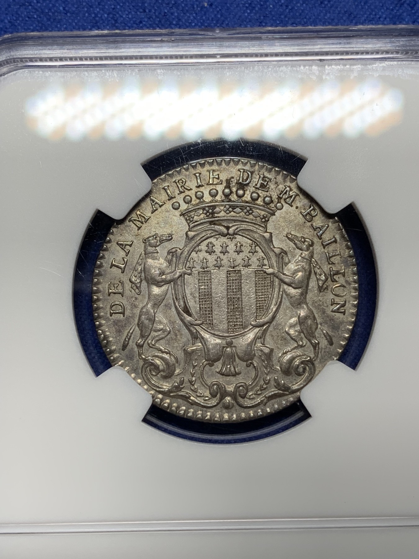 《竞宝斋》第225场-周日，周一，周二 3场 (全场包邮) NGC-AU58 法国1757年 天马盾徽 JETON 银质 非常罕见的版式