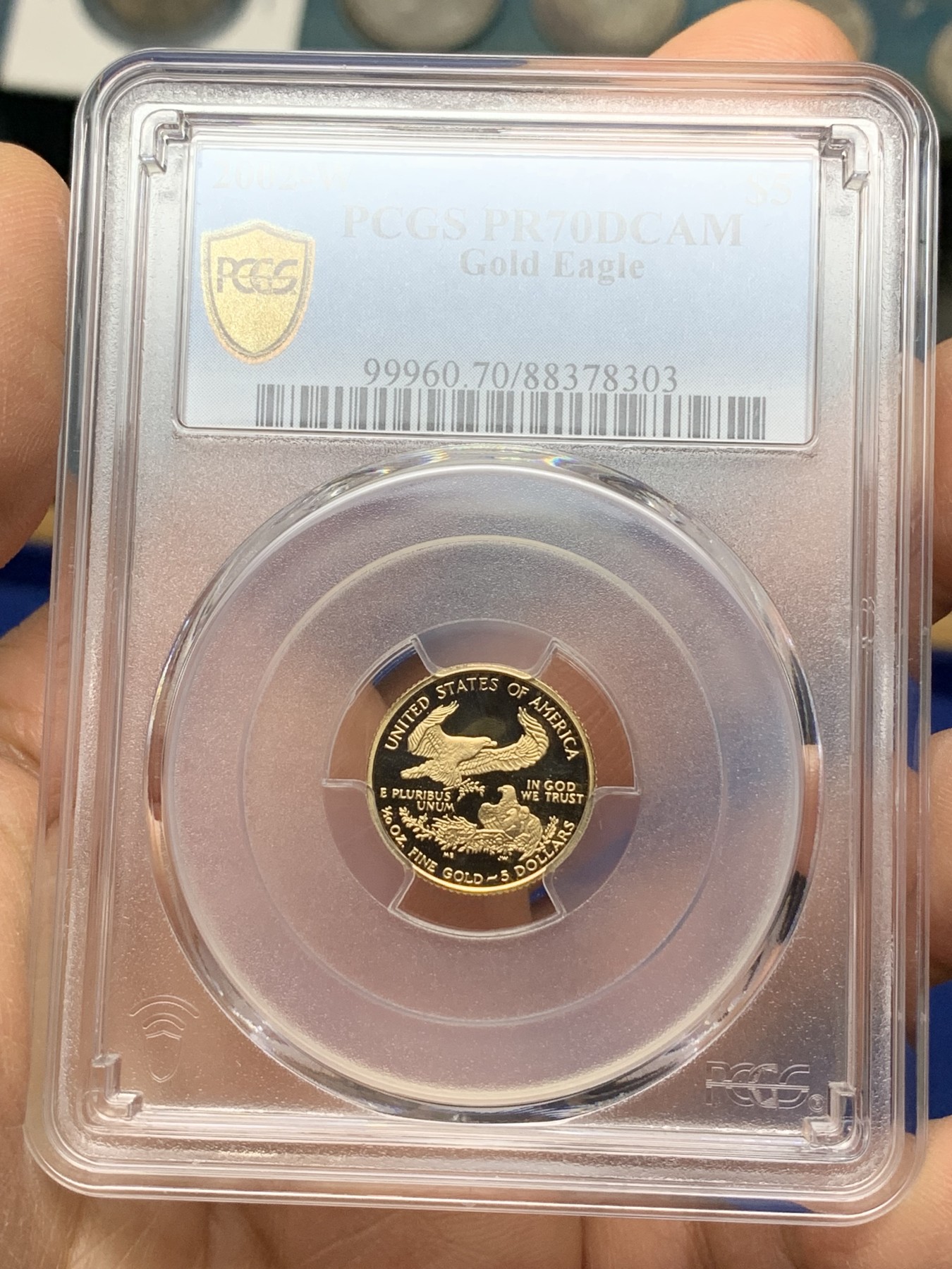 《竞宝斋》第225场-周日，周一，周二 3场 (全场包邮) PCGS PR70DCAM 2002-W美国双鹰5美元精制金币 冠军分！ PCGS价格指南2592元