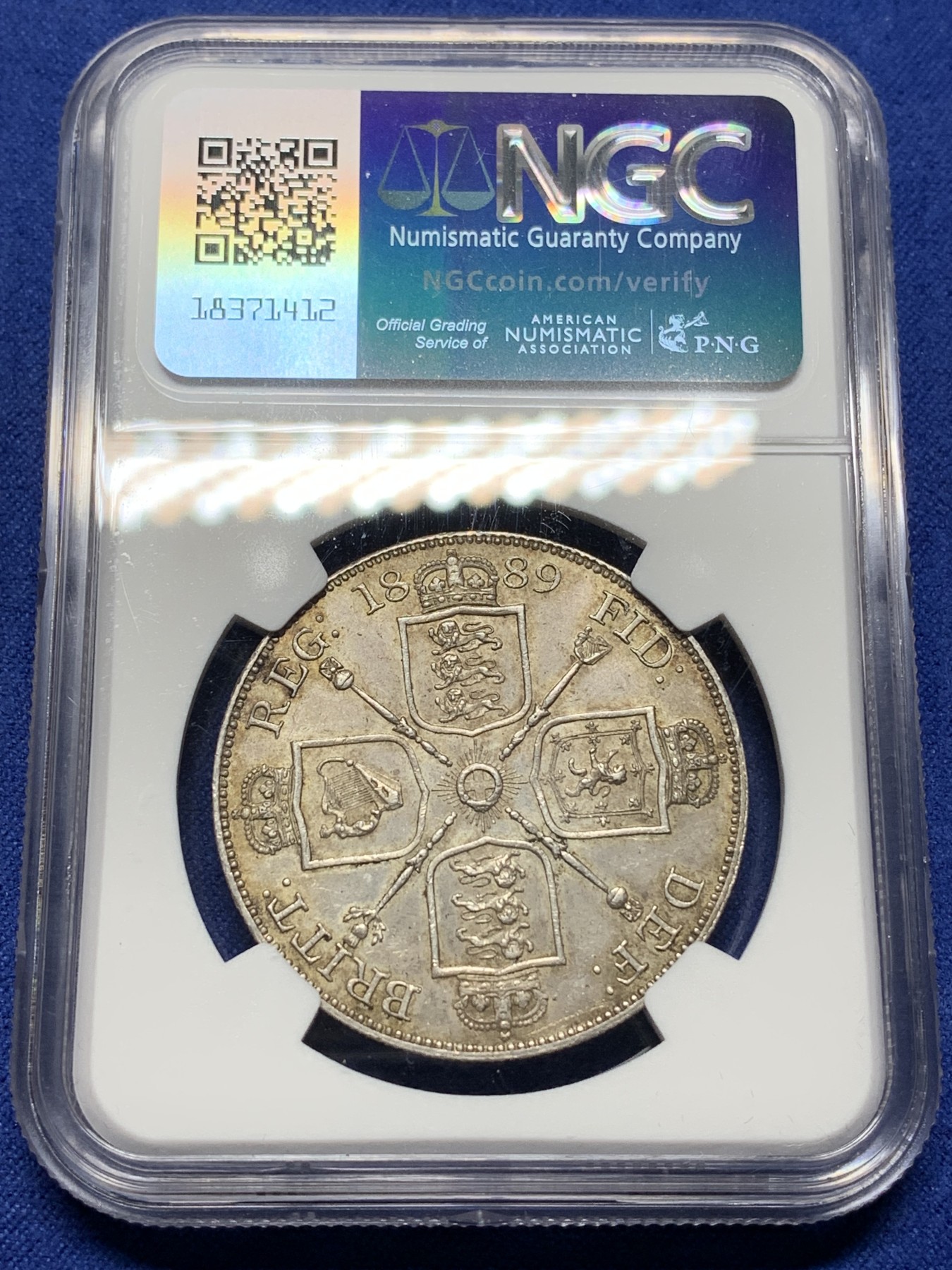 《竞宝斋》第225场-周日，周一，周二 3场 (全场包邮) NGC-MS61 1889年英国维多利亚女王双福林银币