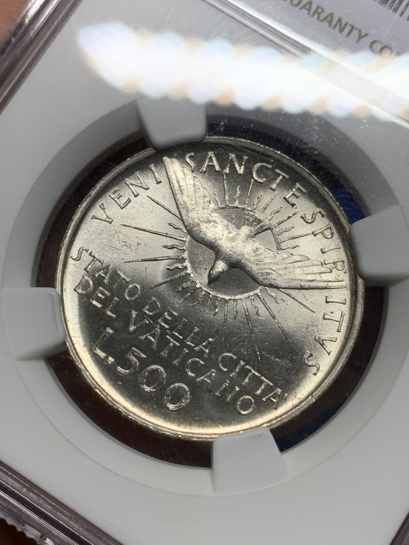 《竞宝斋》第225场-周日，周一，周二 3场 (全场包邮) NGC-MS63 梵蒂冈 1963年 500里拉教皇缺位银币 转光明显