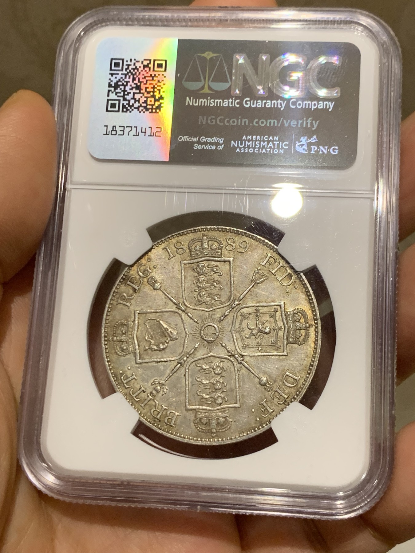 《竞宝斋》第225场-周日，周一，周二 3场 (全场包邮) NGC-MS61 1889年英国维多利亚女王双福林银币