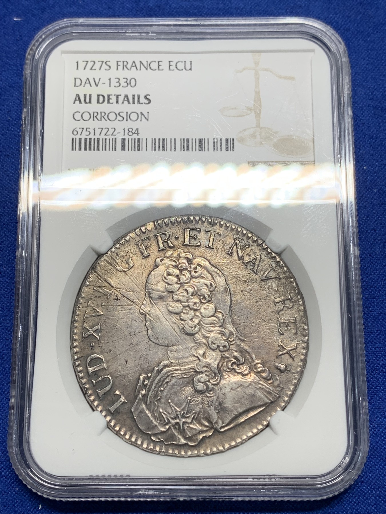 《竞宝斋》第225场-周日，周一，周二 3场 (全场包邮) NGC AUD法国路易十五孩版埃居大银 银光清晰可见 细节非常好