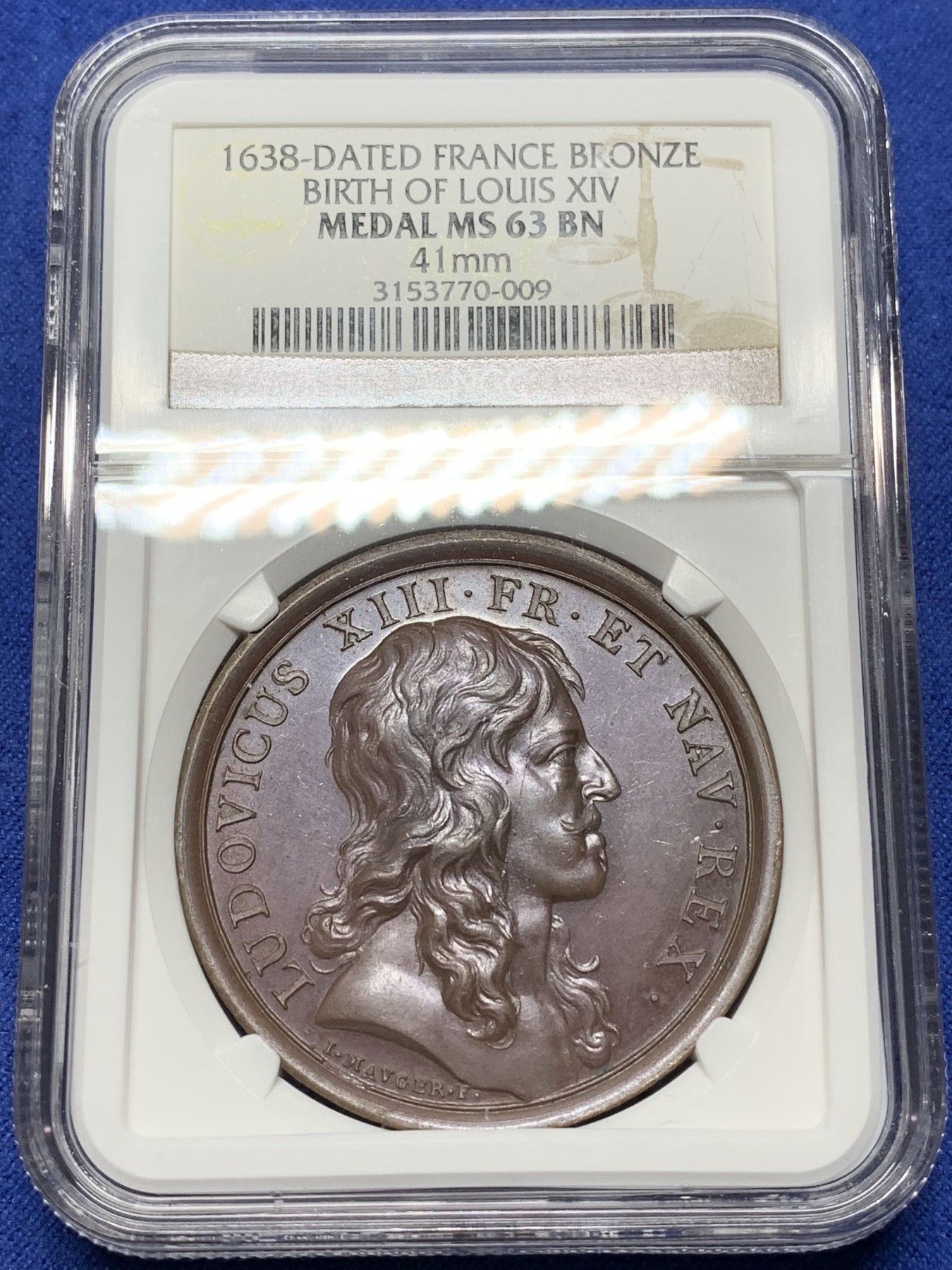 《竞宝斋》第225场-周日，周一，周二 3场 (全场包邮) NGC MS63 法国1638年路易十三迎接路易十四降临纪念铜章