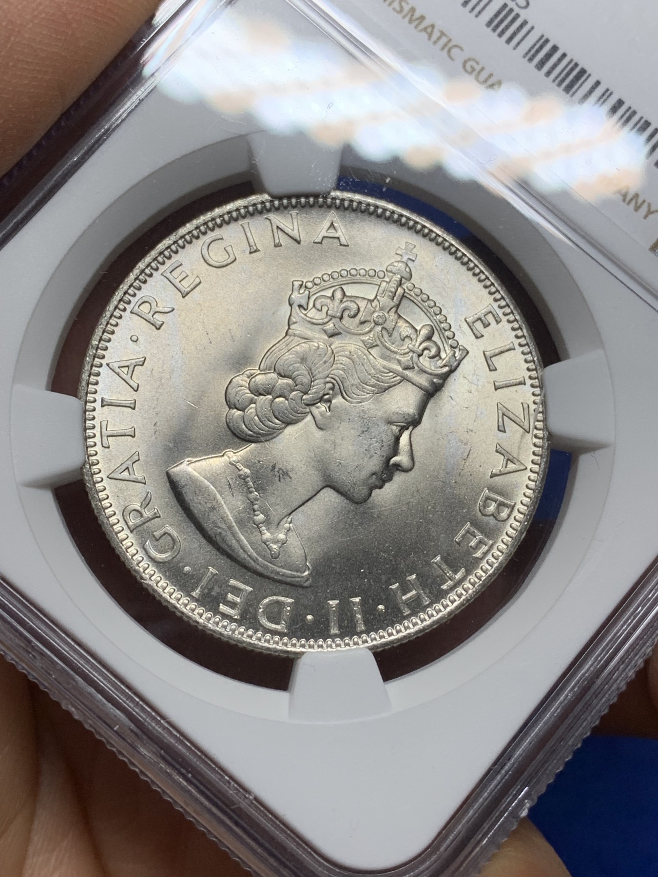 《竞宝斋》第225场-周日，周一，周二 3场 (全场包邮) NGC MS66英属百慕大群岛1964年伊丽莎白二世1克朗大银币 原装卷拆高分 收藏级