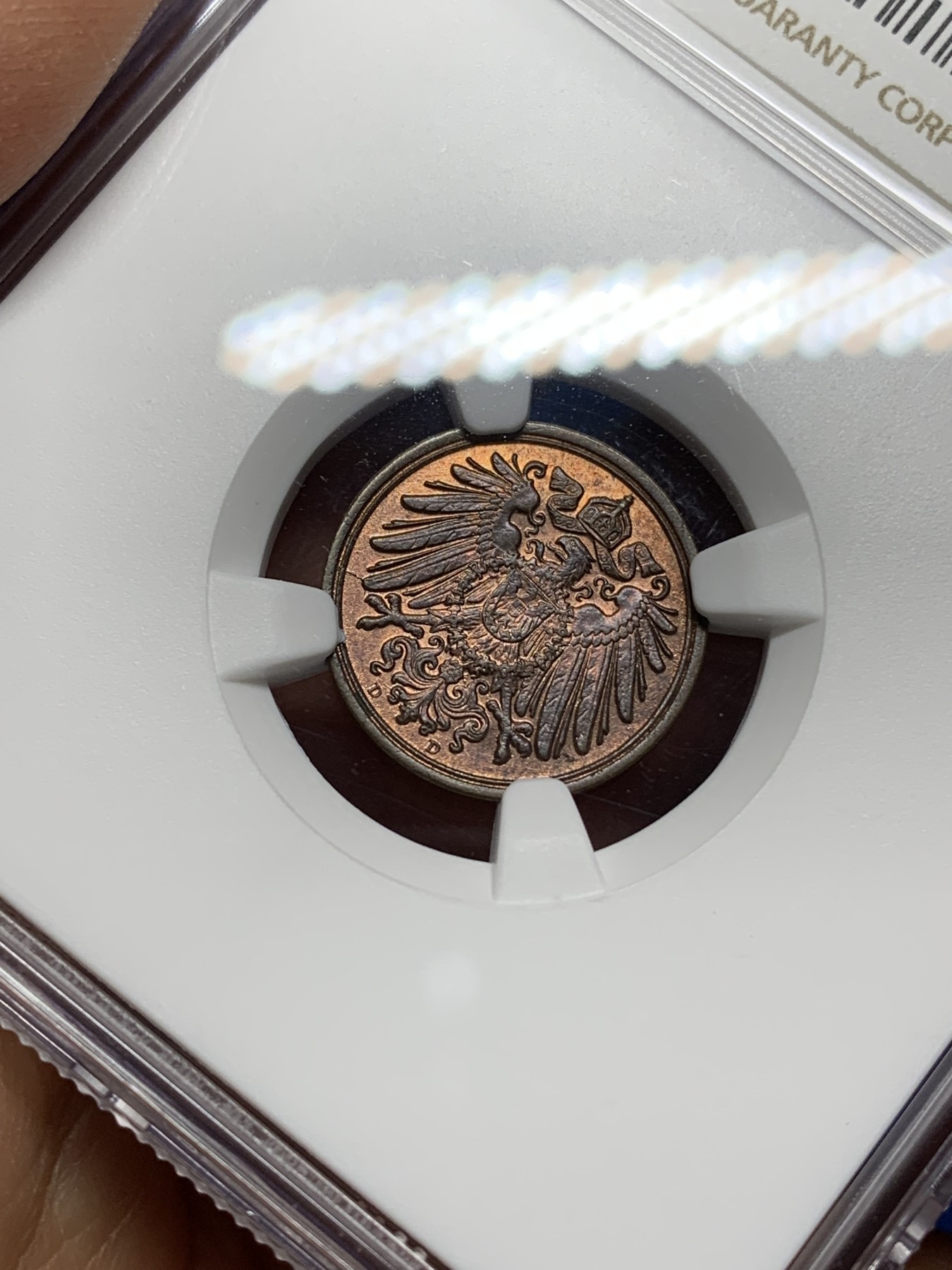 《竞宝斋》第225场-周日，周一，周二 3场 (全场包邮) NGC-MS63BN 德国（1908年）D厂1芬尼铜币 亚军分，少见厂别好品