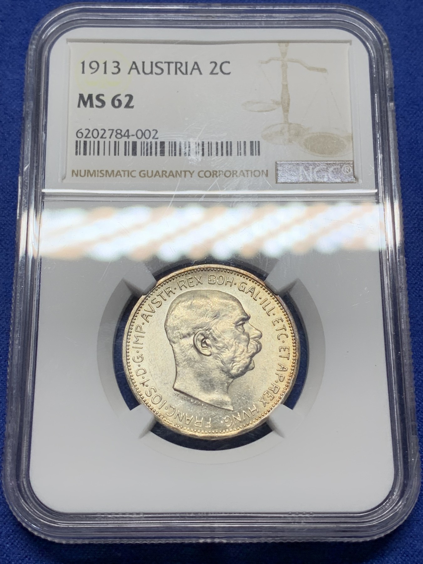 《竞宝斋》第225场-周日，周一，周二 3场 (全场包邮) NGC-MS62 奥匈帝国1913年2克朗银币 转光很好