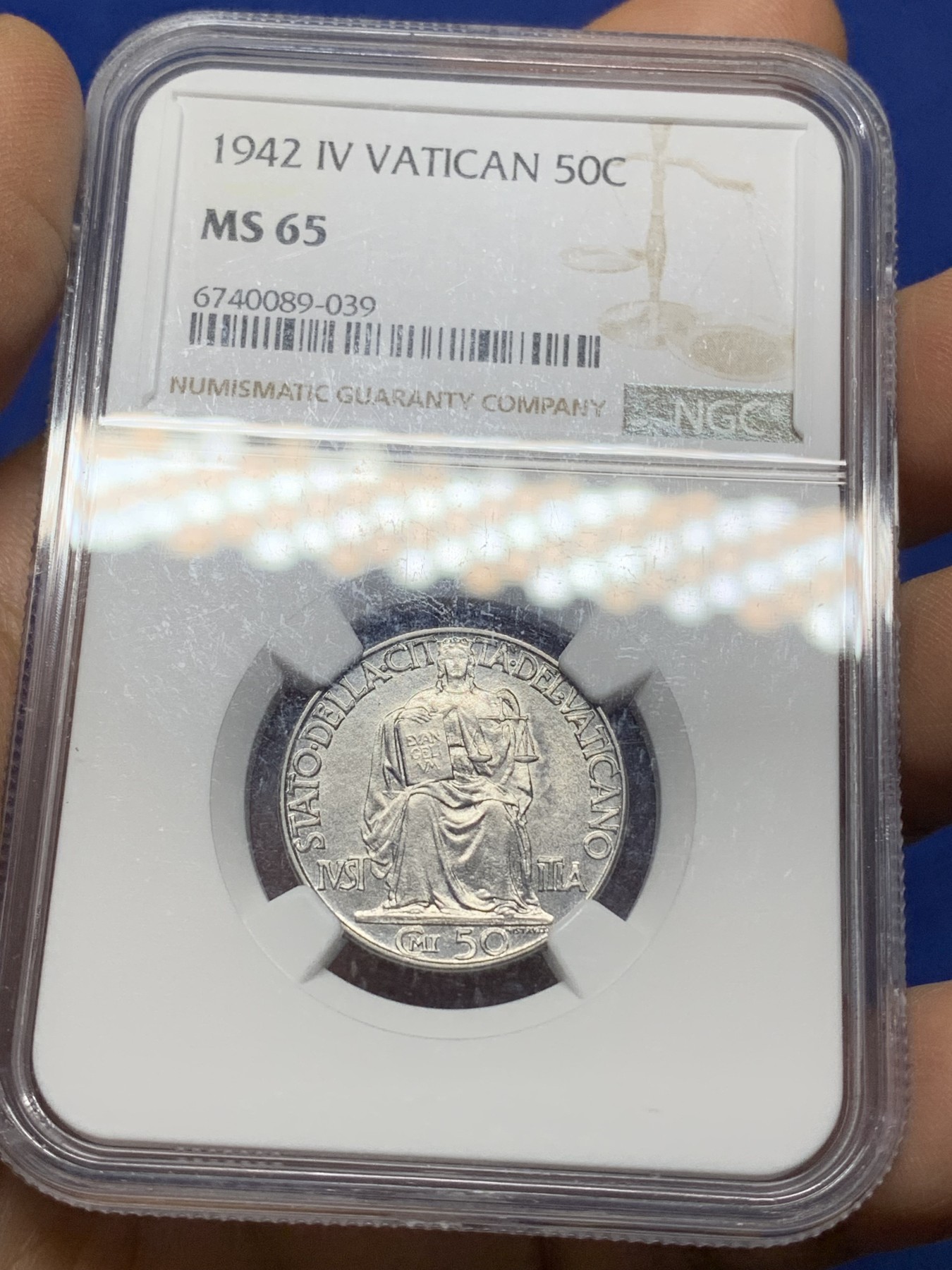 《竞宝斋》第225场-周日，周一，周二 3场 (全场包邮) NGC MS65 梵蒂冈1942年50分，高分好品