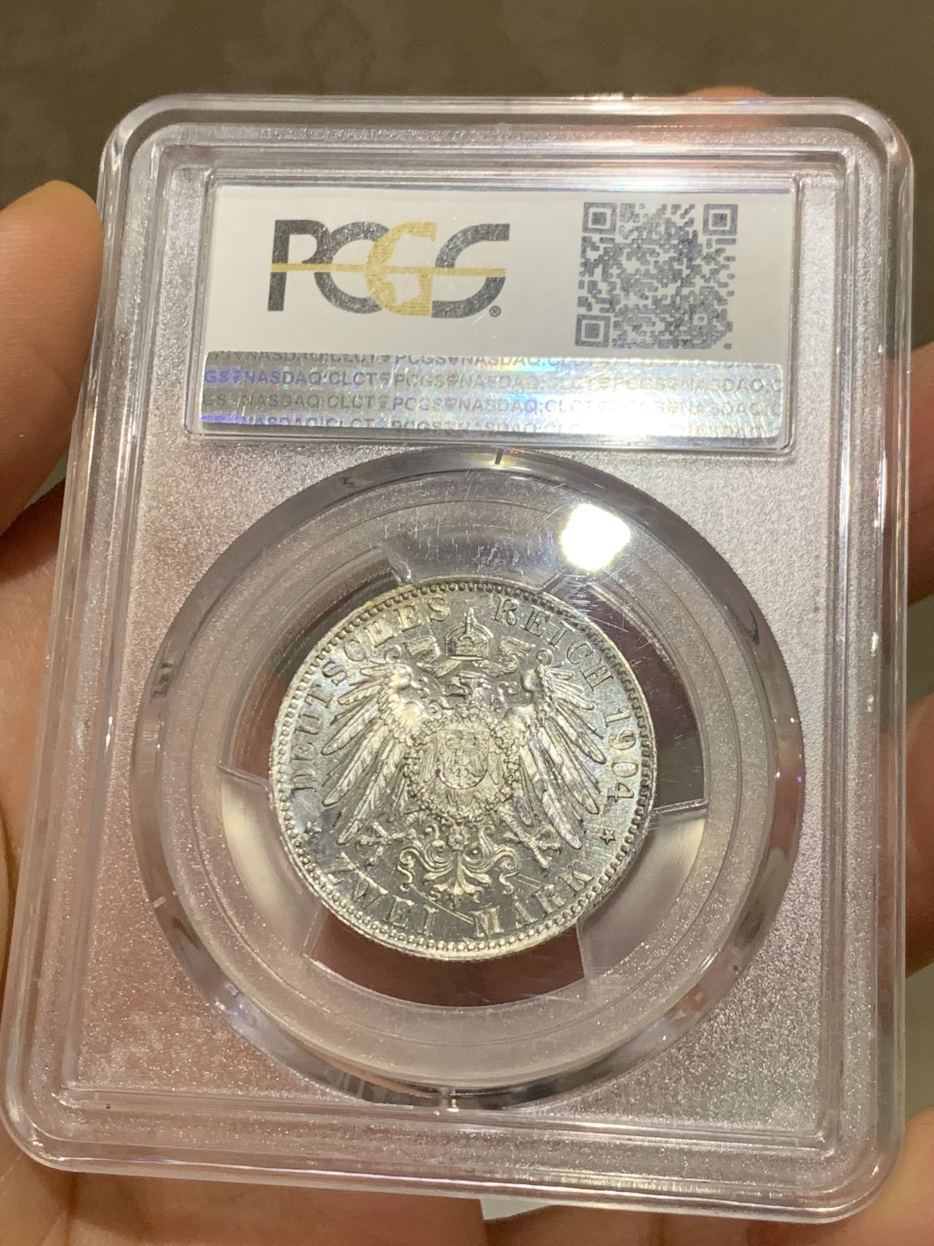 《竞宝斋》第225场-周日，周一，周二 3场 (全场包邮) PCGS MS65 德国 巴伐利亚2马克 季军分 凝霜PL状态