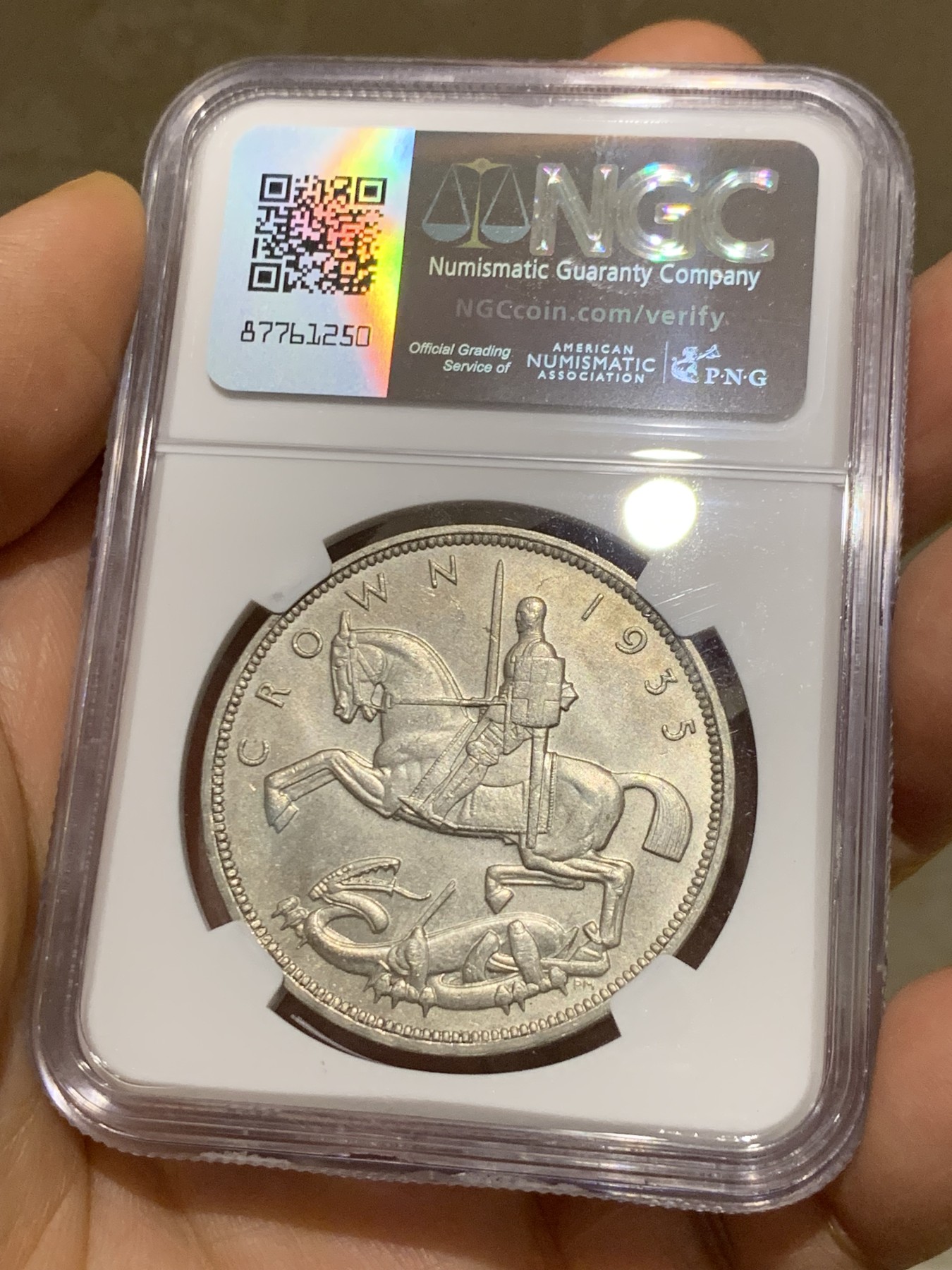 《竞宝斋》第225场-周日，周一，周二 3场 (全场包邮) NGC MS63 英国1935年乔治五世木马剑克朗大银币