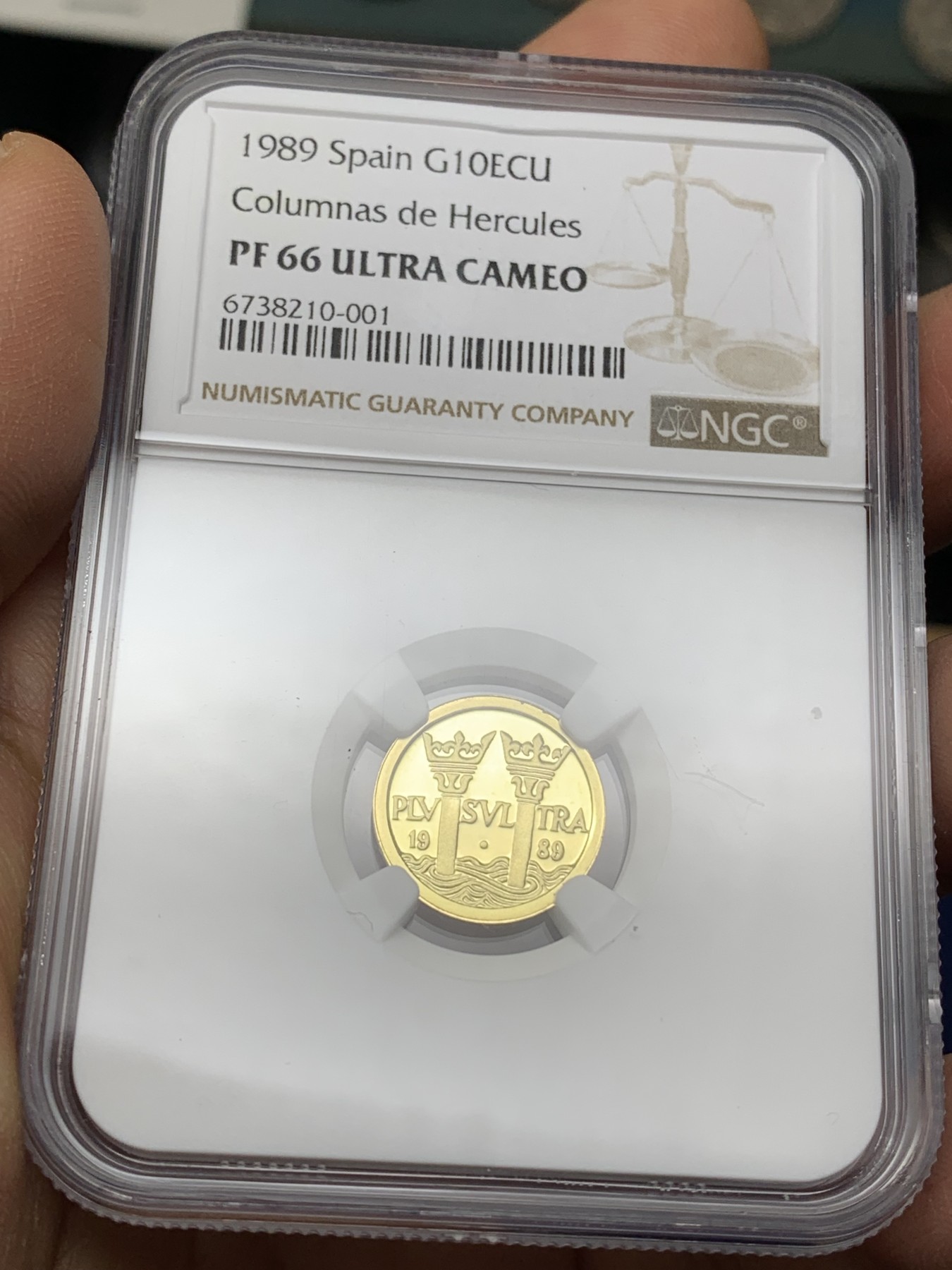《竞宝斋》第225场-周日，周一，周二 3场 (全场包邮) NGC-PF66UC西班牙1989年10艾古金币 重3.45克900金 少见极品唯一冠军分