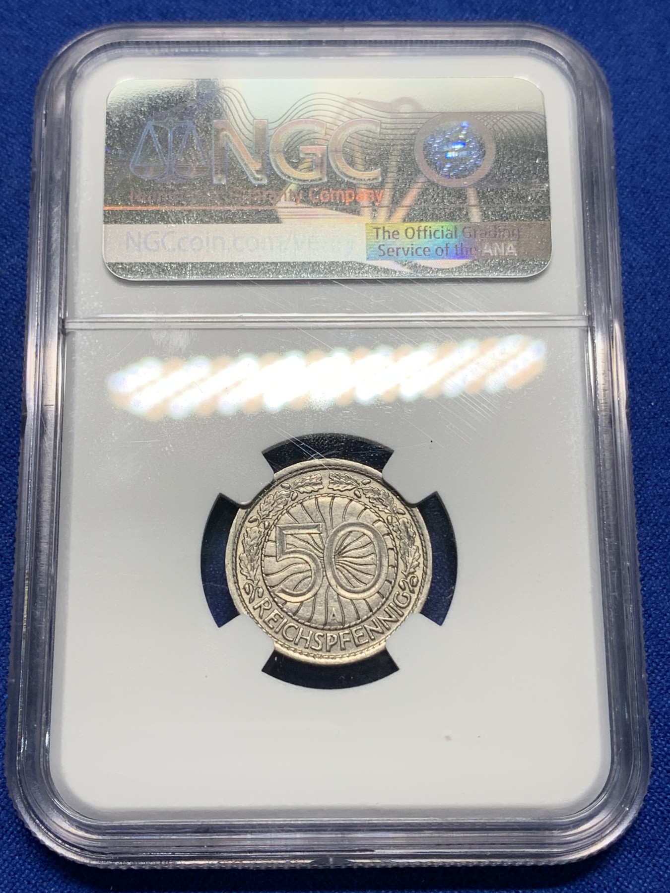 《竞宝斋》第225场-周日，周一，周二 3场 (全场包邮) NGC AU58 1927A 德国50芬尼 比较少见更高分仅4枚