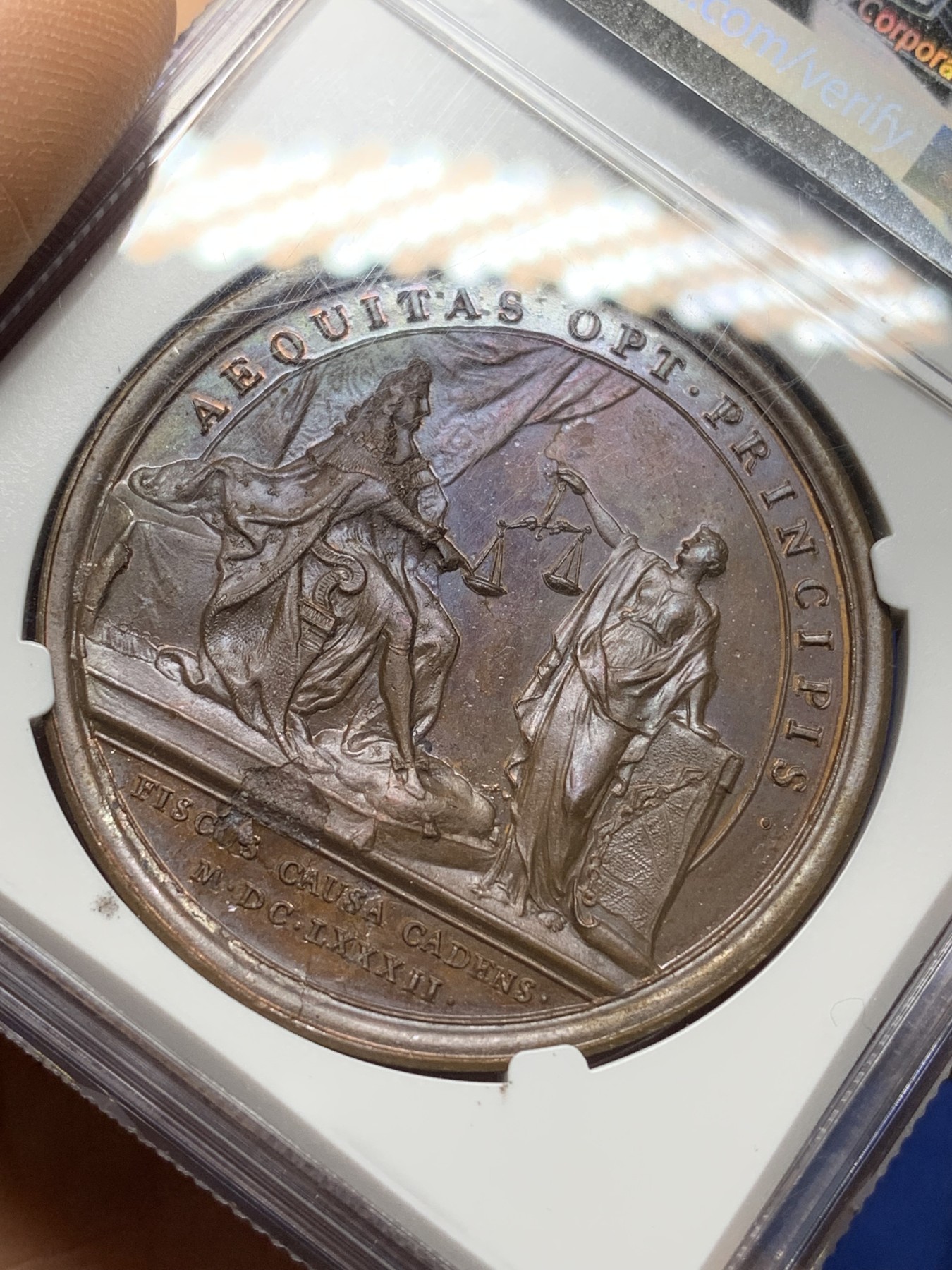 《竞宝斋》第225场-周日，周一，周二 3场 (全场包邮) 唯一冠军分 NGC MS64 法国1682年太阳王路易十四国王正义铜章