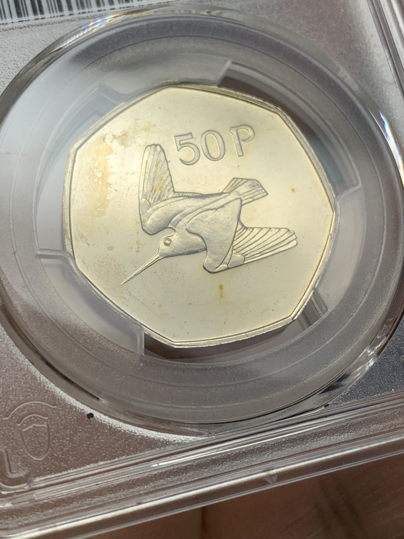 《竞宝斋》第225场-周日，周一，周二 3场 (全场包邮) PCGS金盾 PR65 爱尔兰1971年寒雀50便士精制镍币