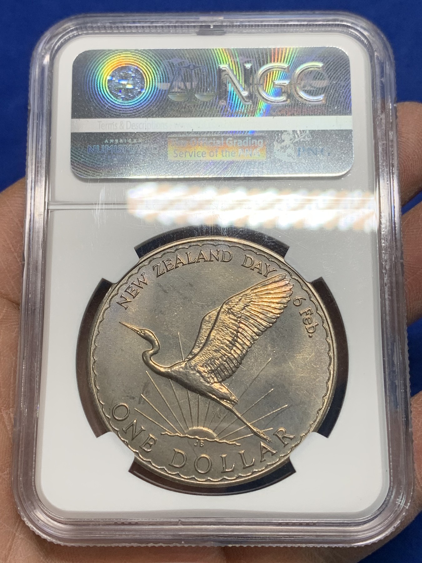 《竞宝斋》第225场-周日，周一，周二 3场 (全场包邮) NGC-MS66  1974新西兰1元 带包浆少见